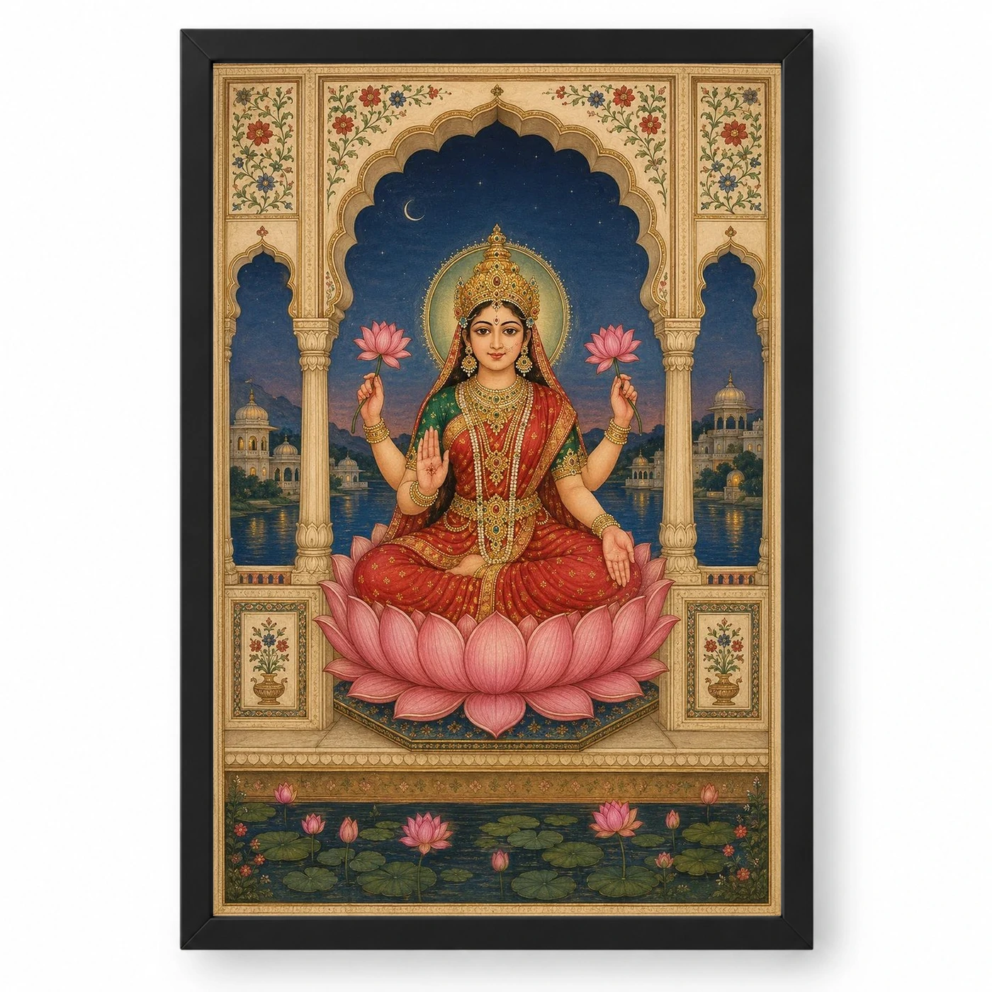 Lakshmi — Royal Rajasthani Miniature Style Frame
