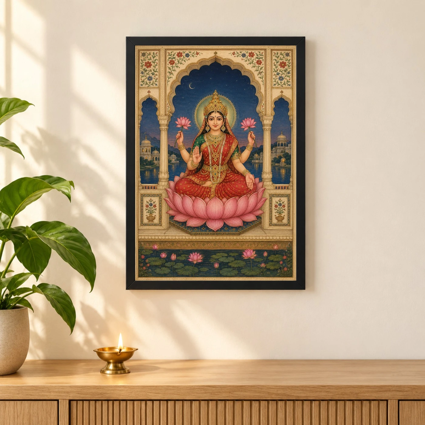 Lakshmi — Royal Rajasthani Miniature Style Frame, view 3