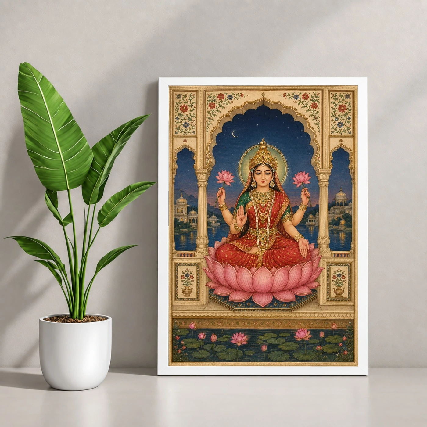 Lakshmi — Royal Rajasthani Miniature Style Frame, view 4