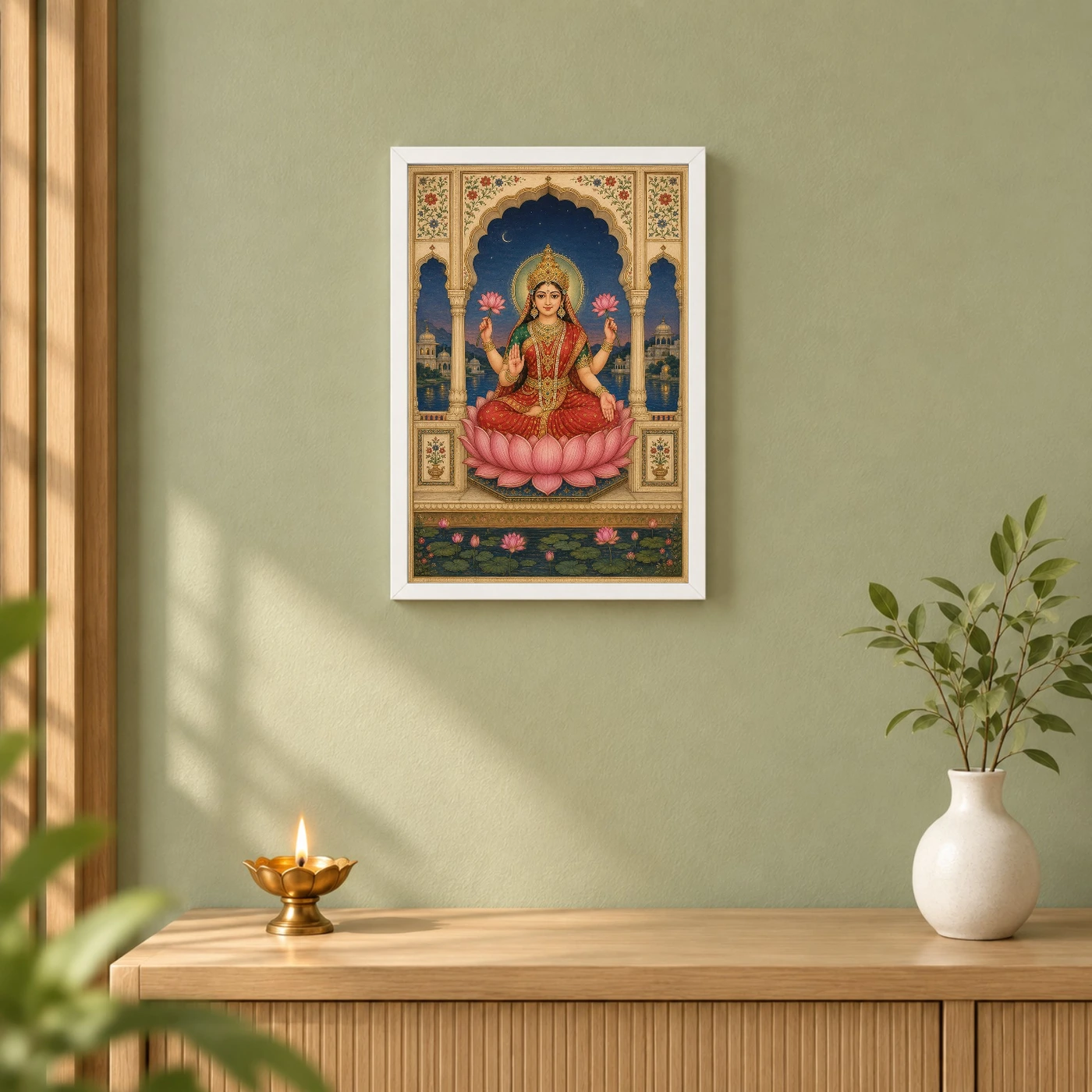 Lakshmi — Royal Rajasthani Miniature Style Frame, view 6