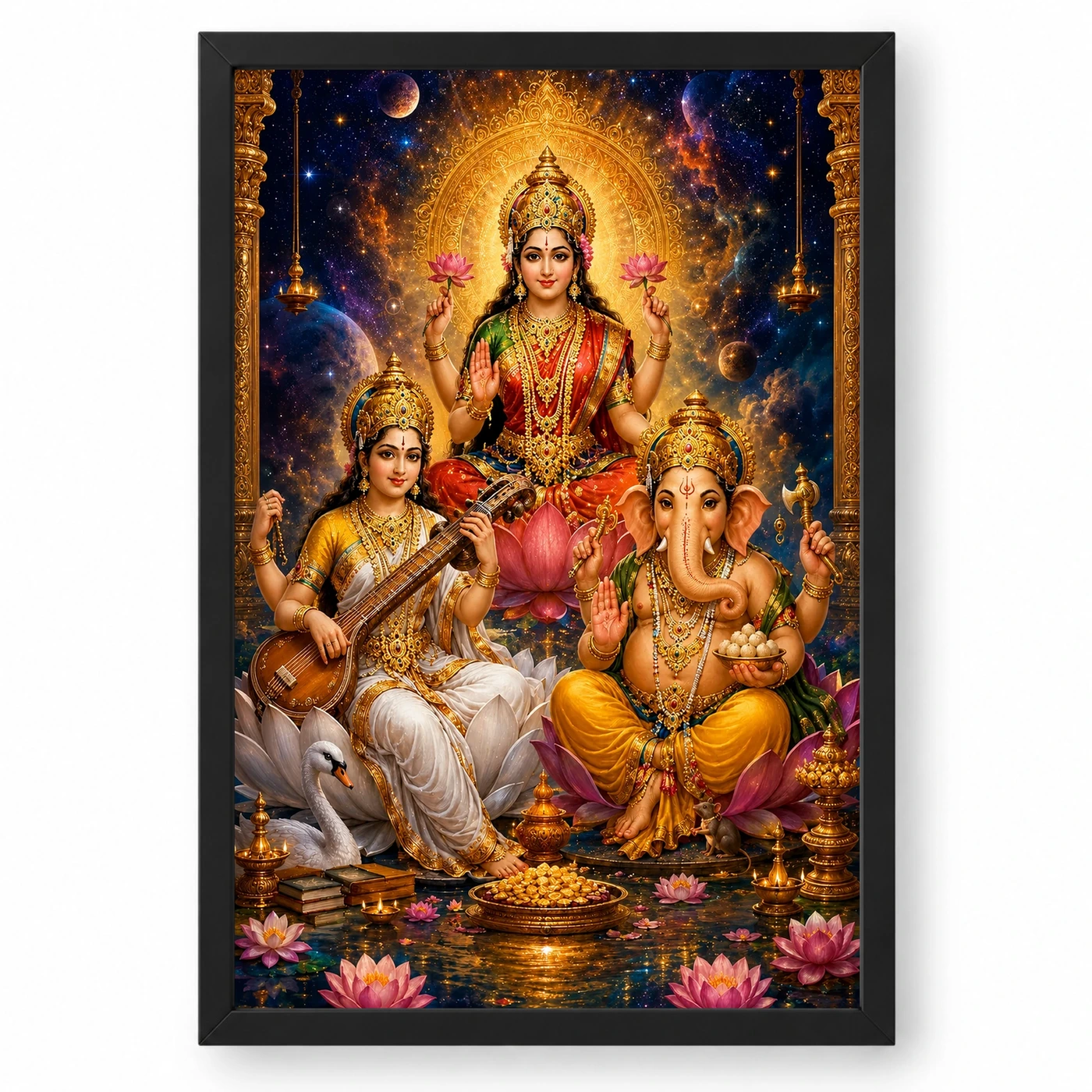 Lakshmi Saraswati Ganesha Cosmic Celestial Aura Photo Frame