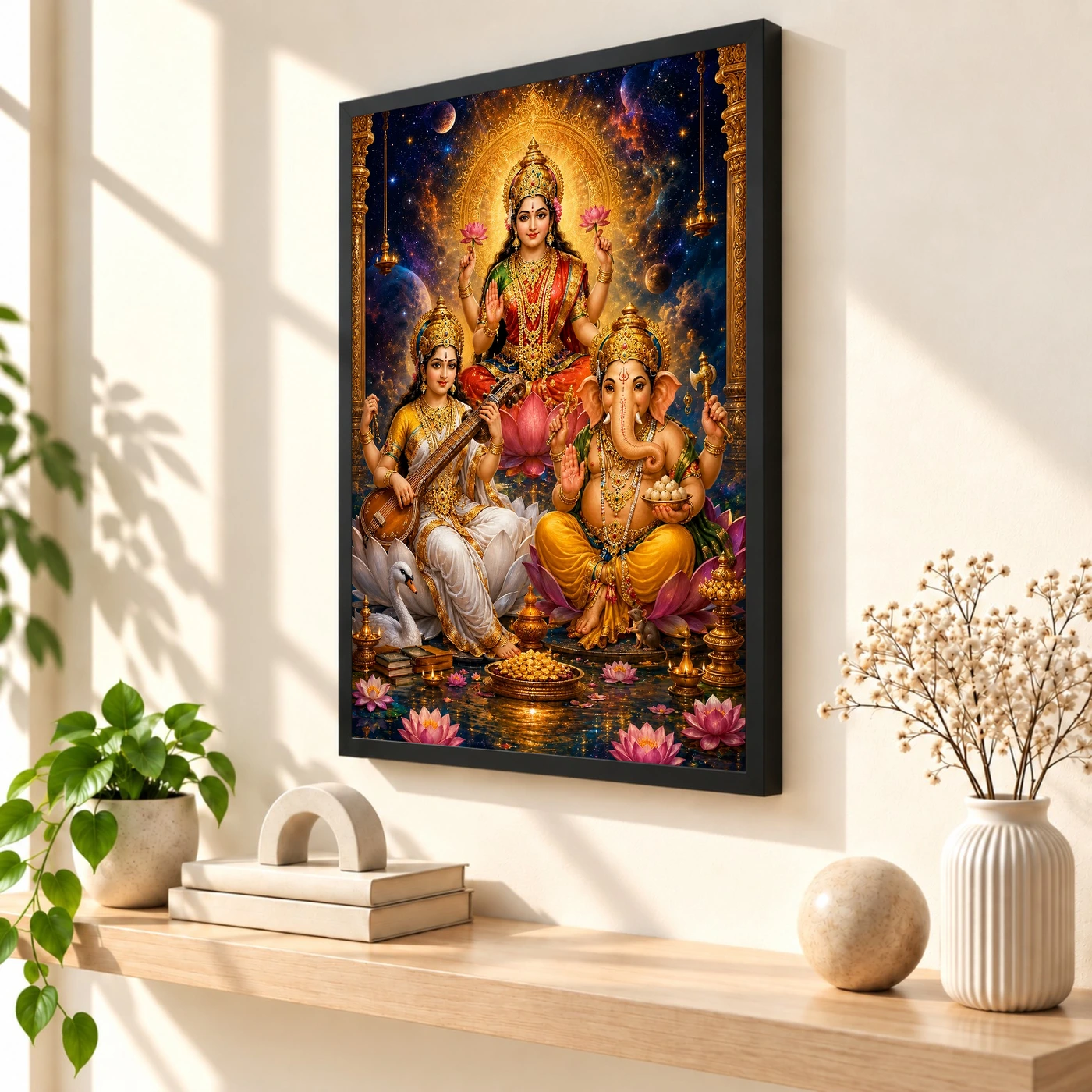 Lakshmi Saraswati Ganesha Cosmic Celestial Aura Photo Frame, view 2