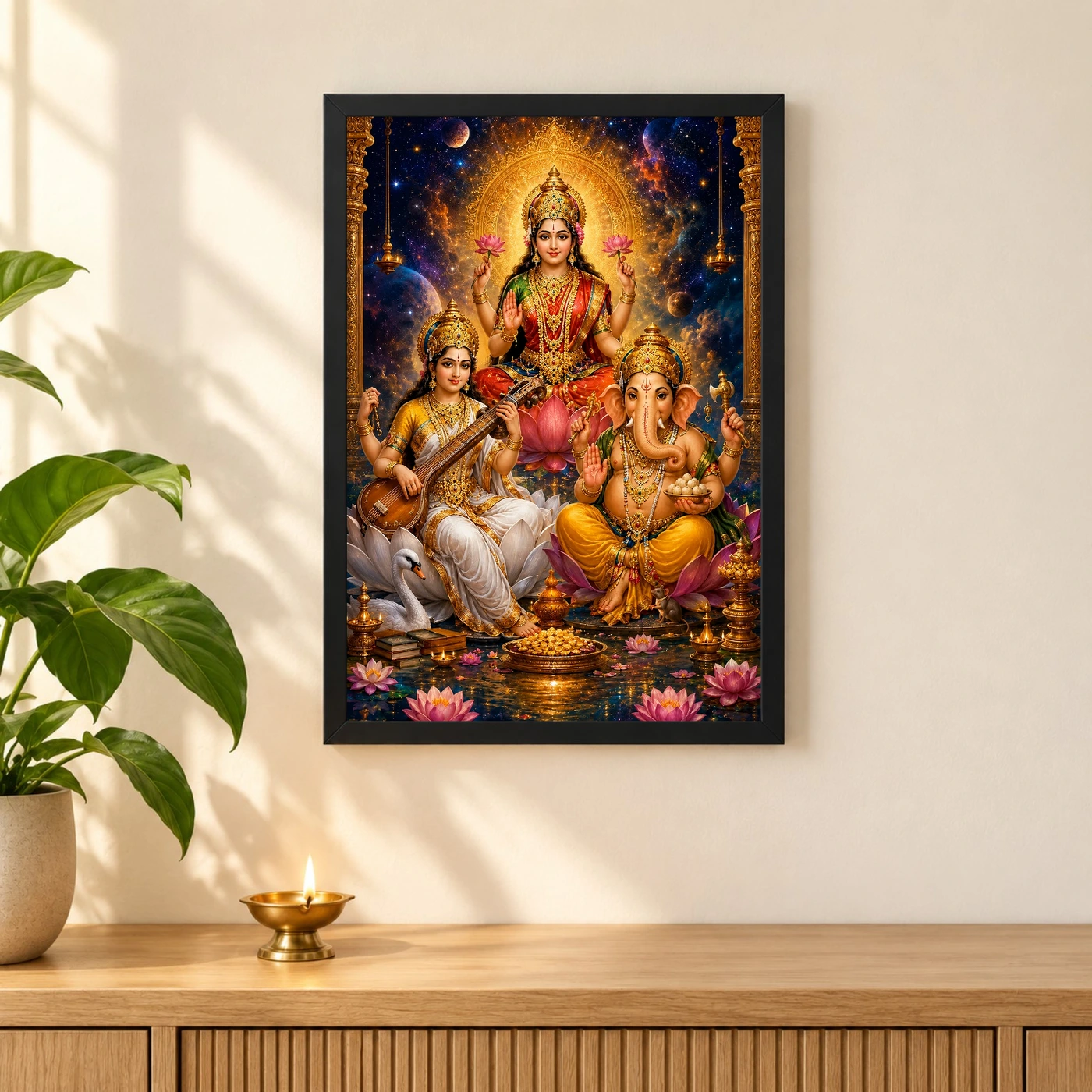 Lakshmi Saraswati Ganesha Cosmic Celestial Aura Photo Frame, view 3