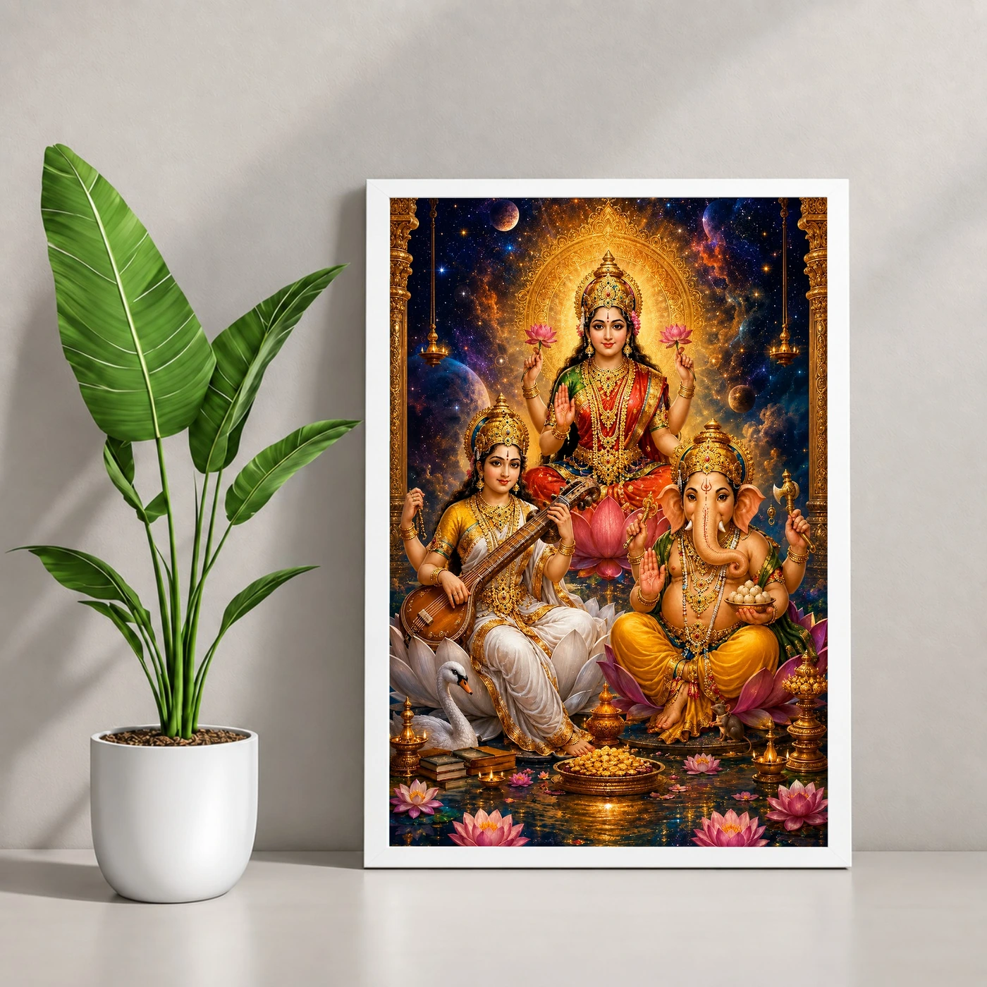 Lakshmi Saraswati Ganesha Cosmic Celestial Aura Photo Frame, view 4