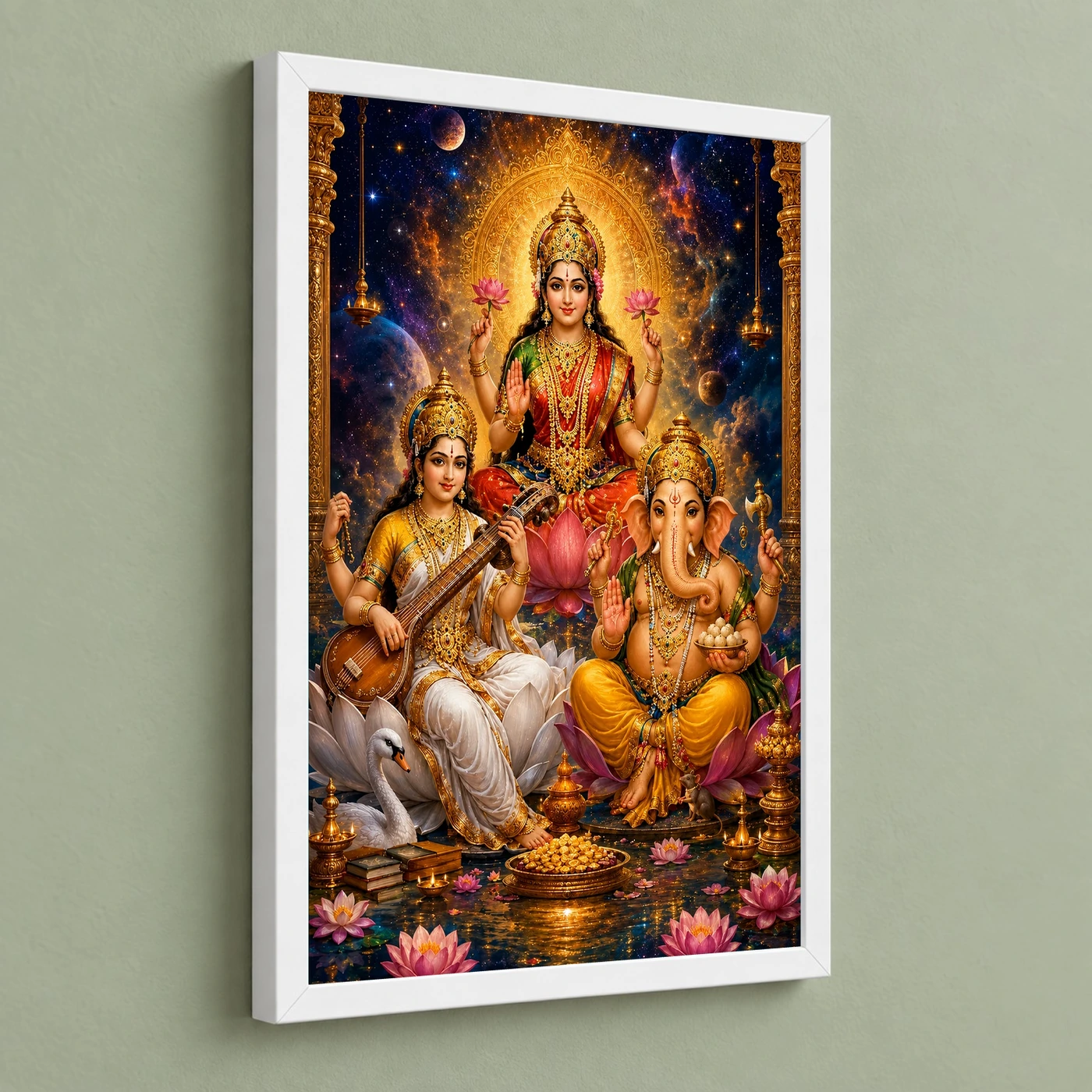 Lakshmi Saraswati Ganesha Cosmic Celestial Aura Photo Frame, view 5