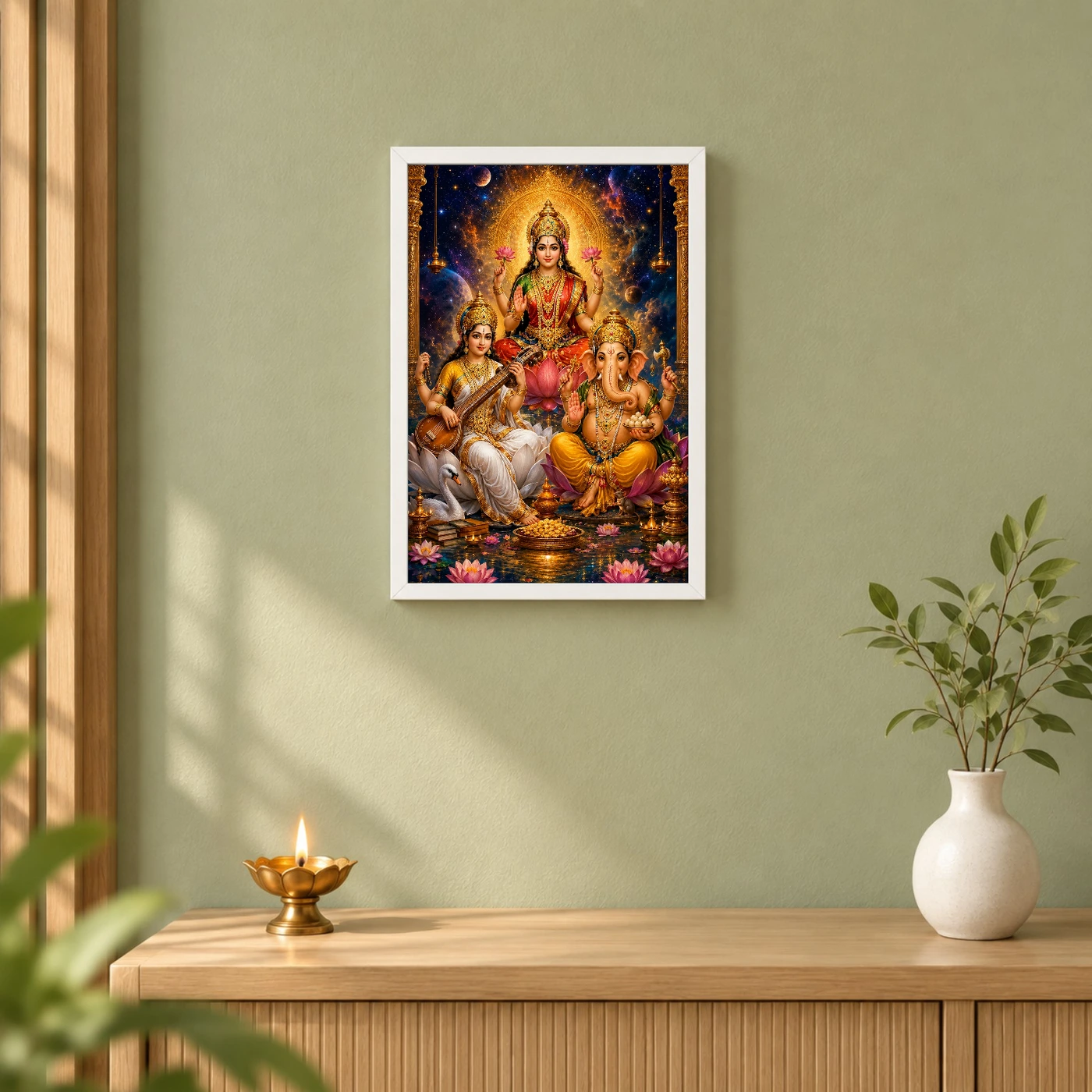 Lakshmi Saraswati Ganesha Cosmic Celestial Aura Photo Frame, view 6