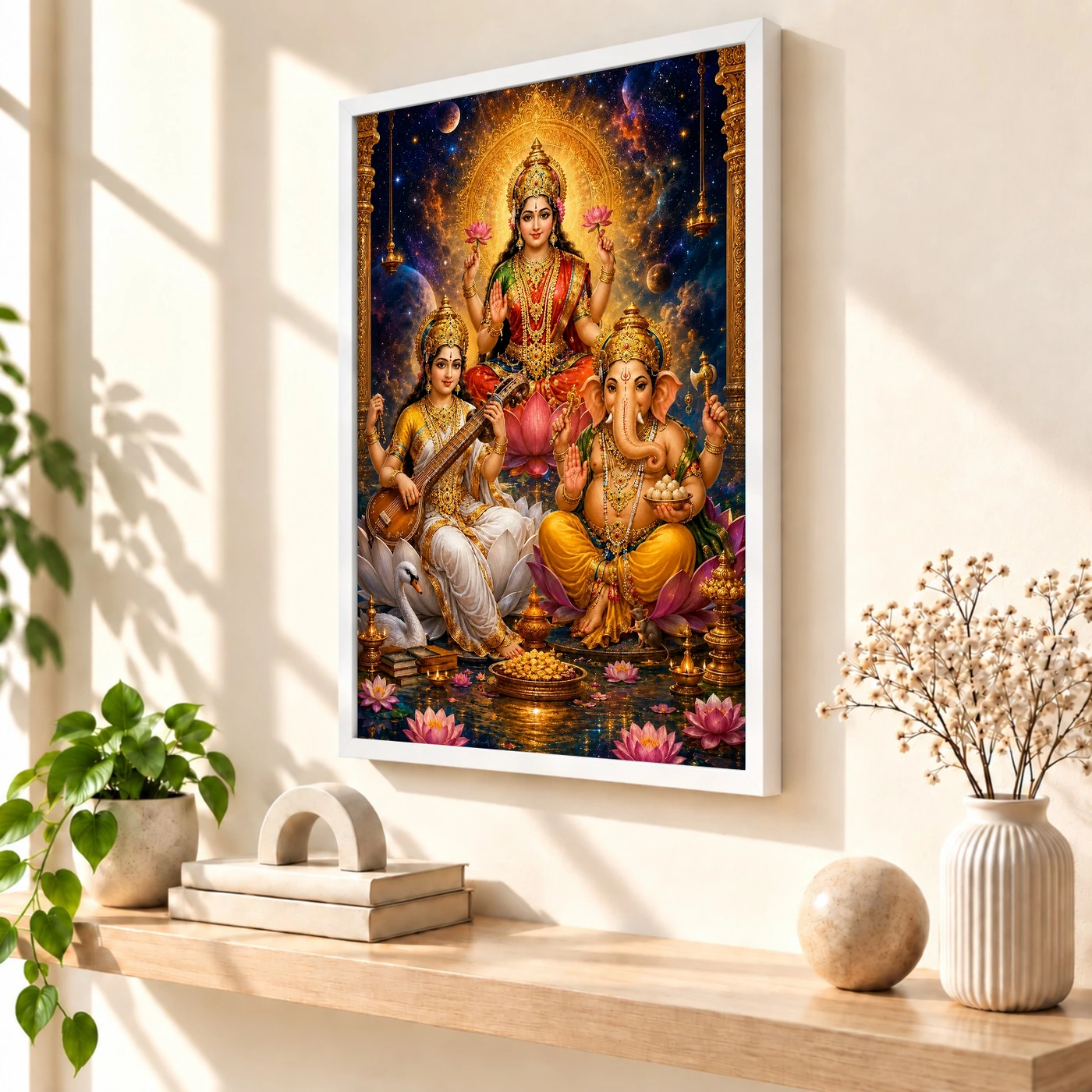 Lakshmi Saraswati Ganesha Cosmic Celestial Aura Photo Frame, view 7