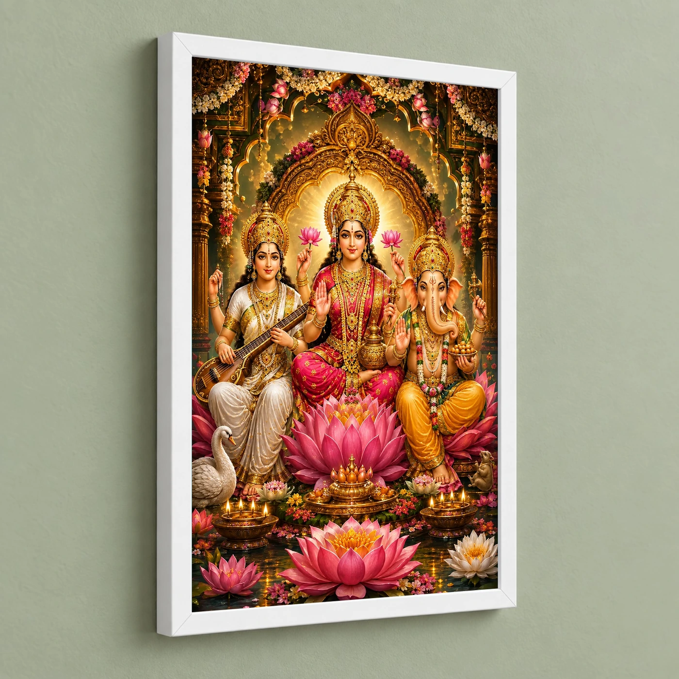 Lakshmi Saraswati Ganesha Grand Festival Flower Decoration Photo Frame, view 5