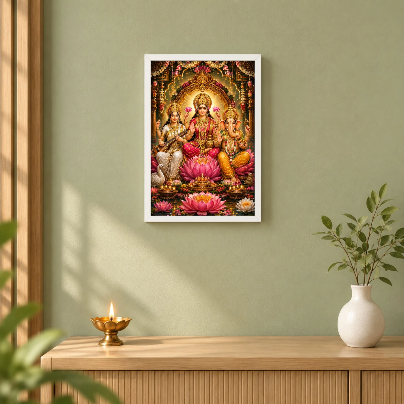 Lakshmi Saraswati Ganesha Grand Festival Flower Decoration Photo Frame, view 6