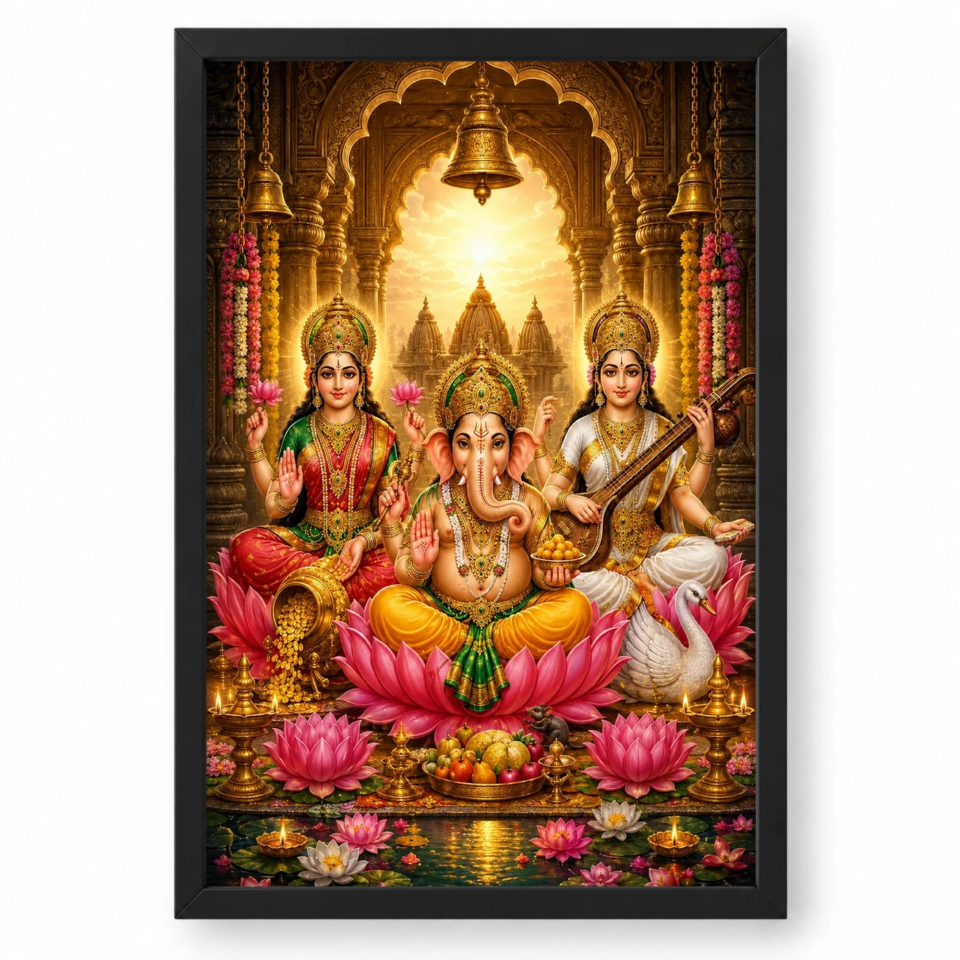Lakshmi Saraswati Ganesha Heritage Temple Architecture Backdrop Photo Frame