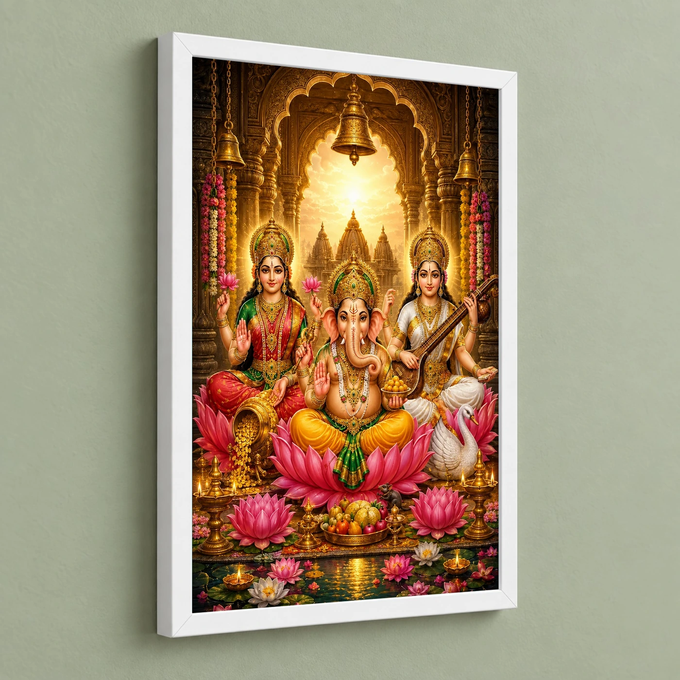 Lakshmi Saraswati Ganesha Heritage Temple Architecture Backdrop Photo Frame, view 5