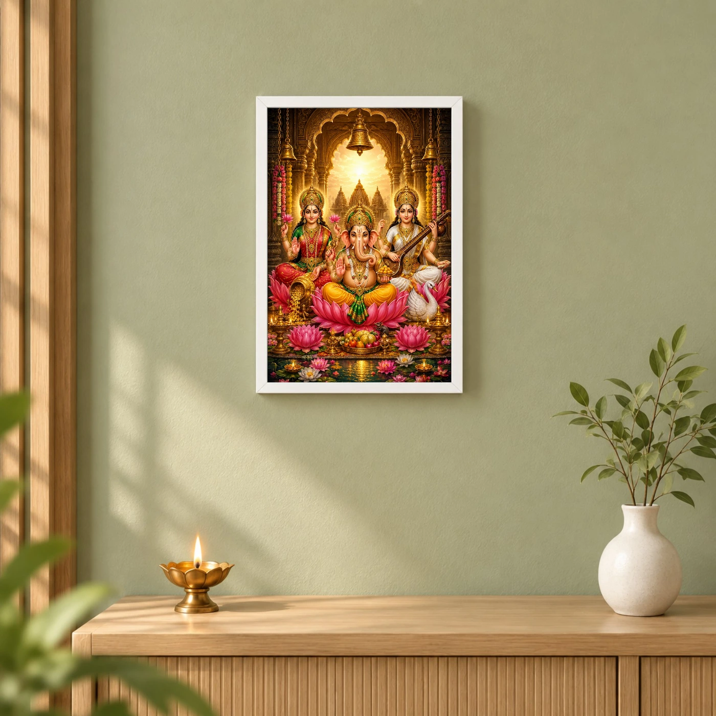 Lakshmi Saraswati Ganesha Heritage Temple Architecture Backdrop Photo Frame, view 6