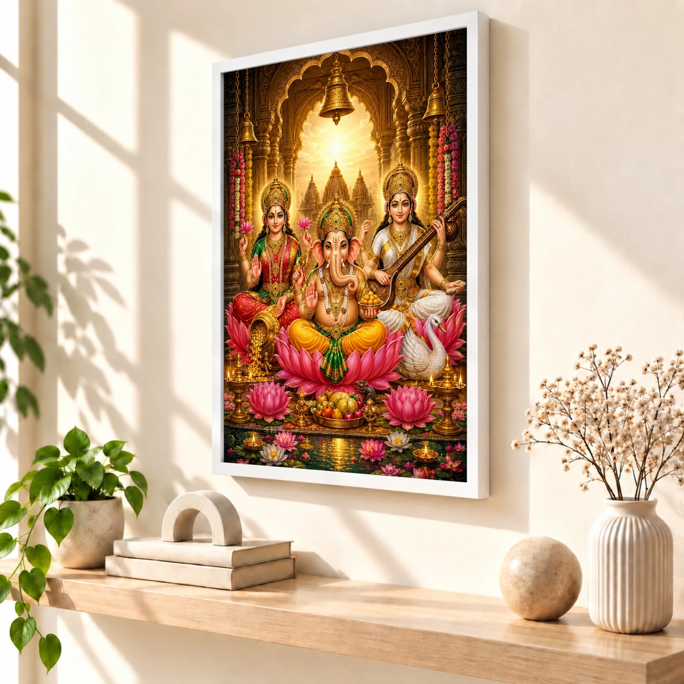 Lakshmi Saraswati Ganesha Heritage Temple Architecture Backdrop Photo Frame, view 7