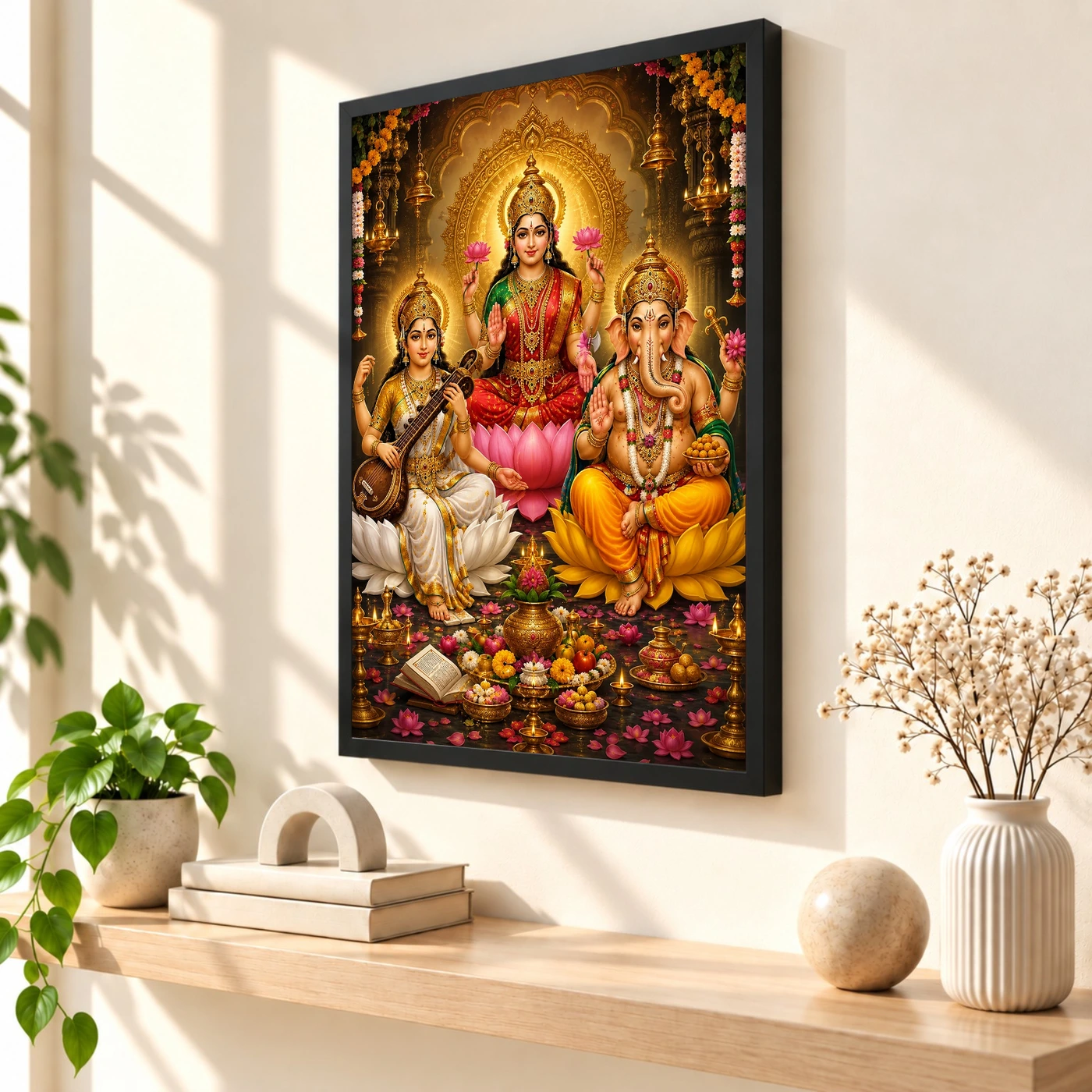 Lakshmi Saraswati Ganesha Peaceful Home Mandir Composition Photo Frame, view 2