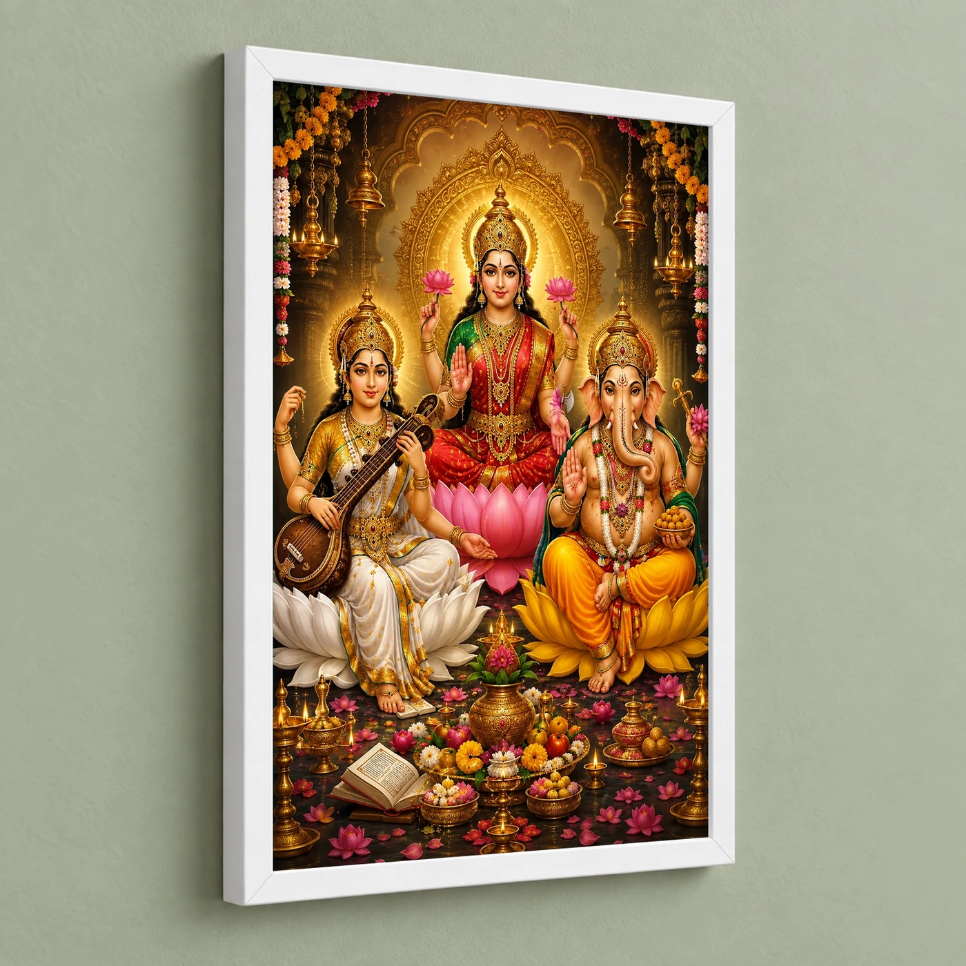 Lakshmi Saraswati Ganesha Peaceful Home Mandir Composition Photo Frame, view 5