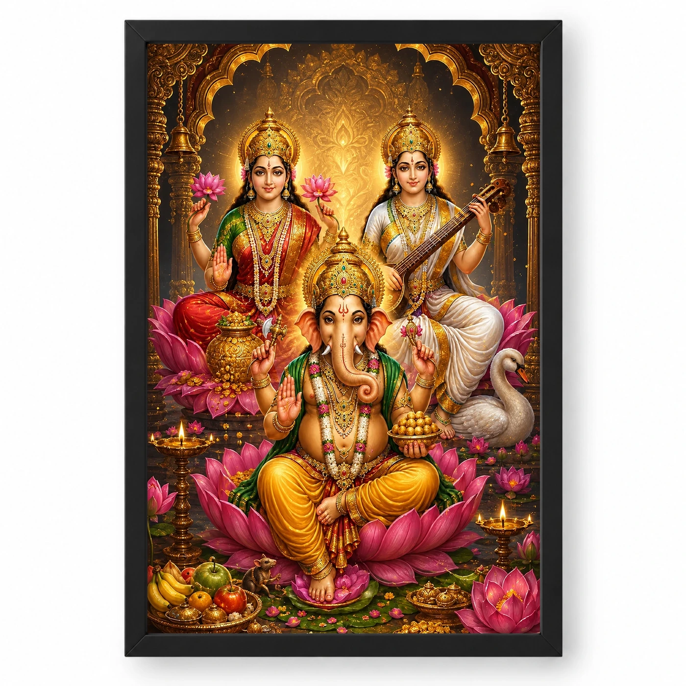 Lakshmi Saraswati Ganesha Royal Jewel-Toned Portrait Photo Frame