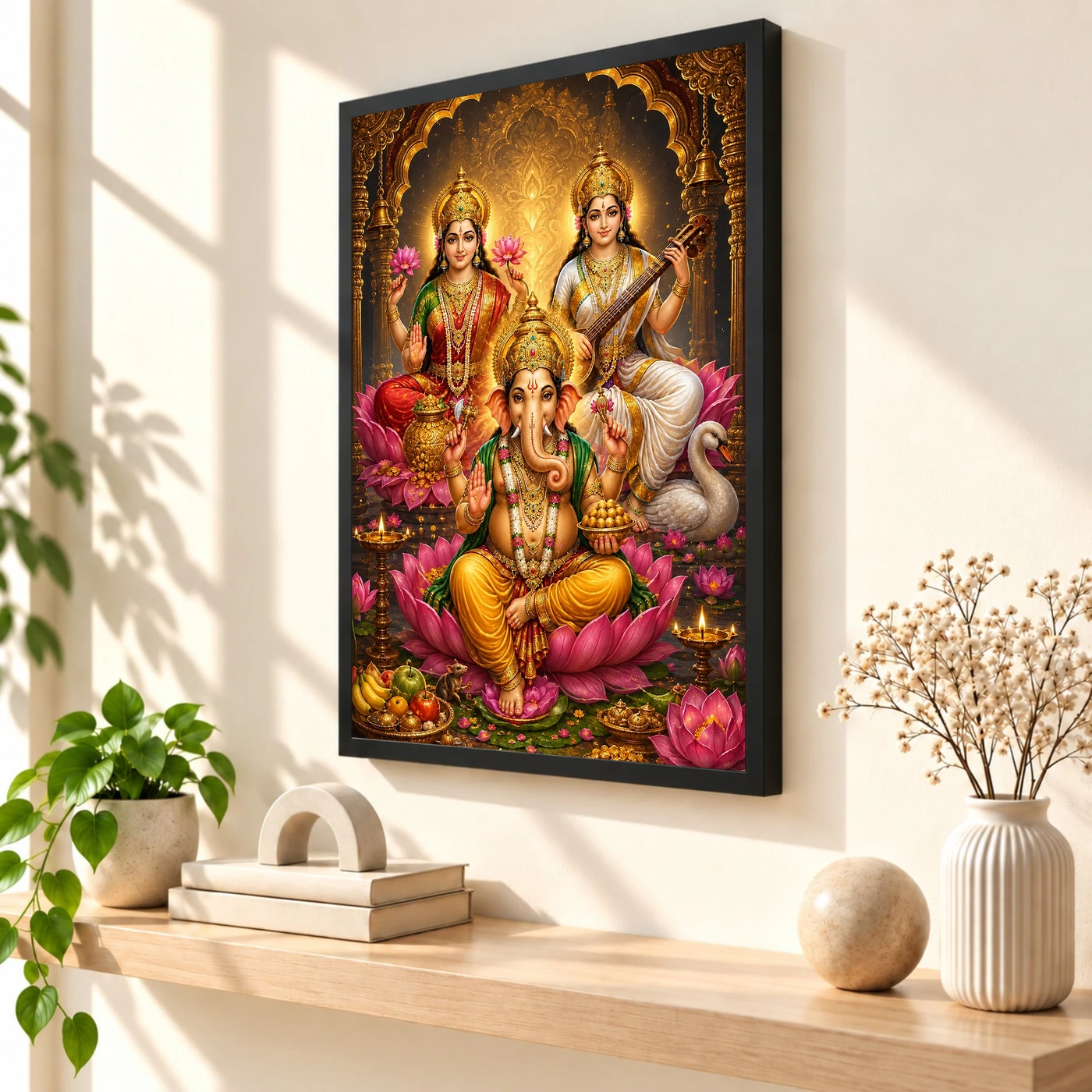Lakshmi Saraswati Ganesha Royal Jewel-Toned Portrait Photo Frame, view 2