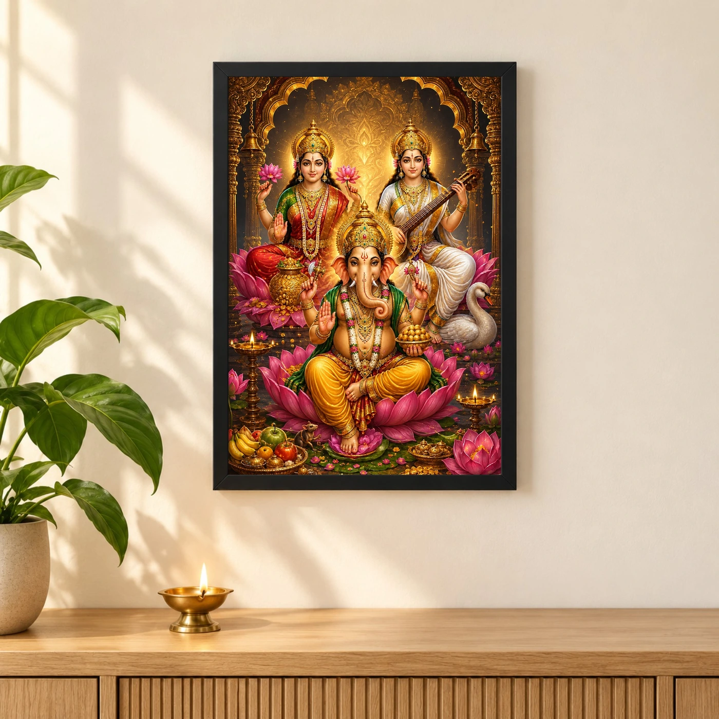 Lakshmi Saraswati Ganesha Royal Jewel-Toned Portrait Photo Frame, view 3