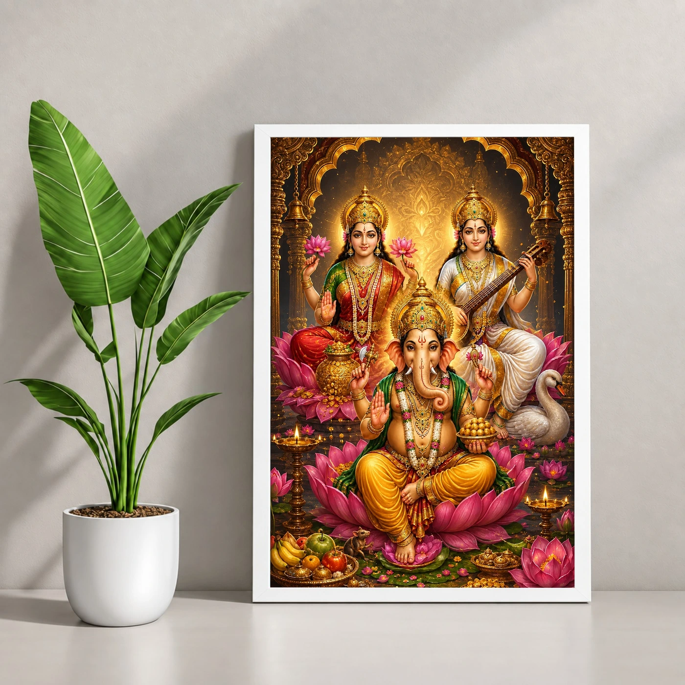 Lakshmi Saraswati Ganesha Royal Jewel-Toned Portrait Photo Frame, view 4