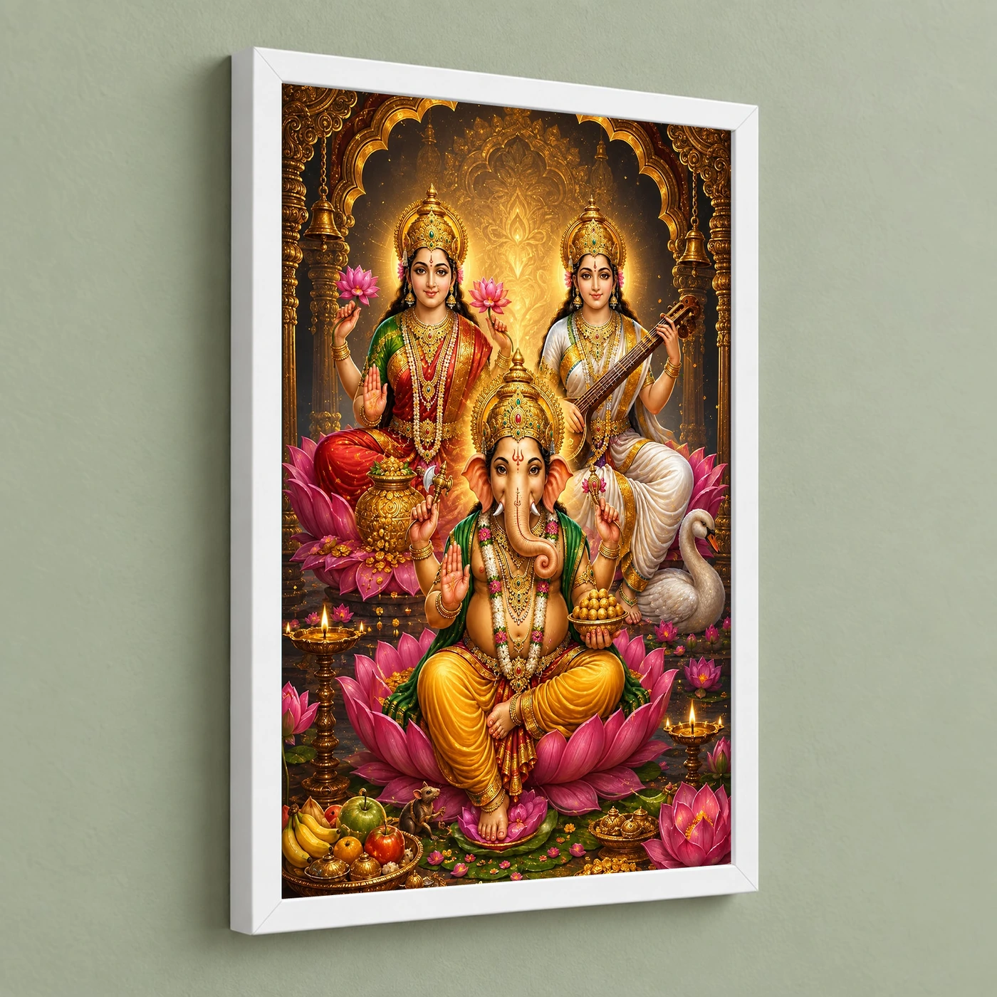 Lakshmi Saraswati Ganesha Royal Jewel-Toned Portrait Photo Frame, view 5