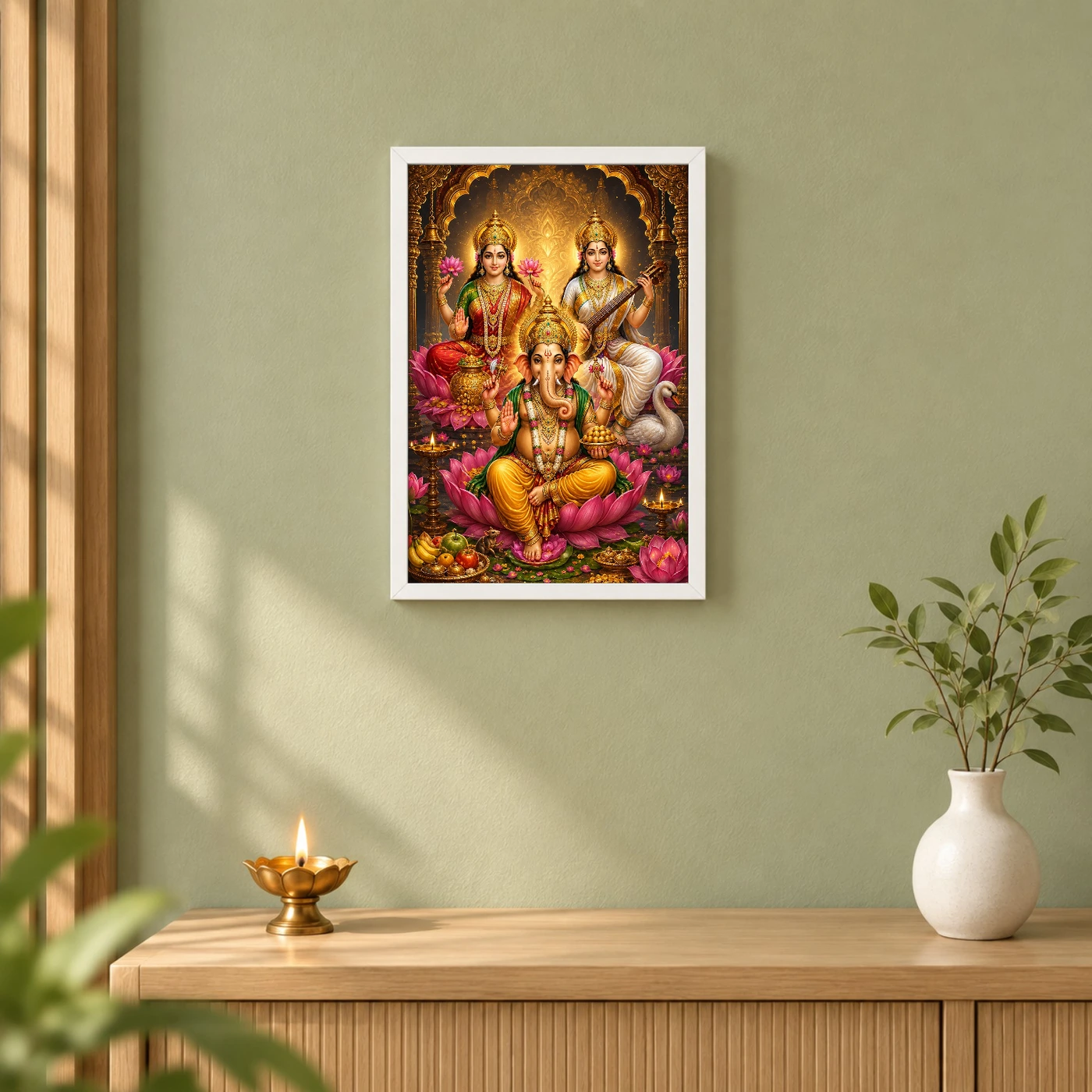 Lakshmi Saraswati Ganesha Royal Jewel-Toned Portrait Photo Frame, view 6