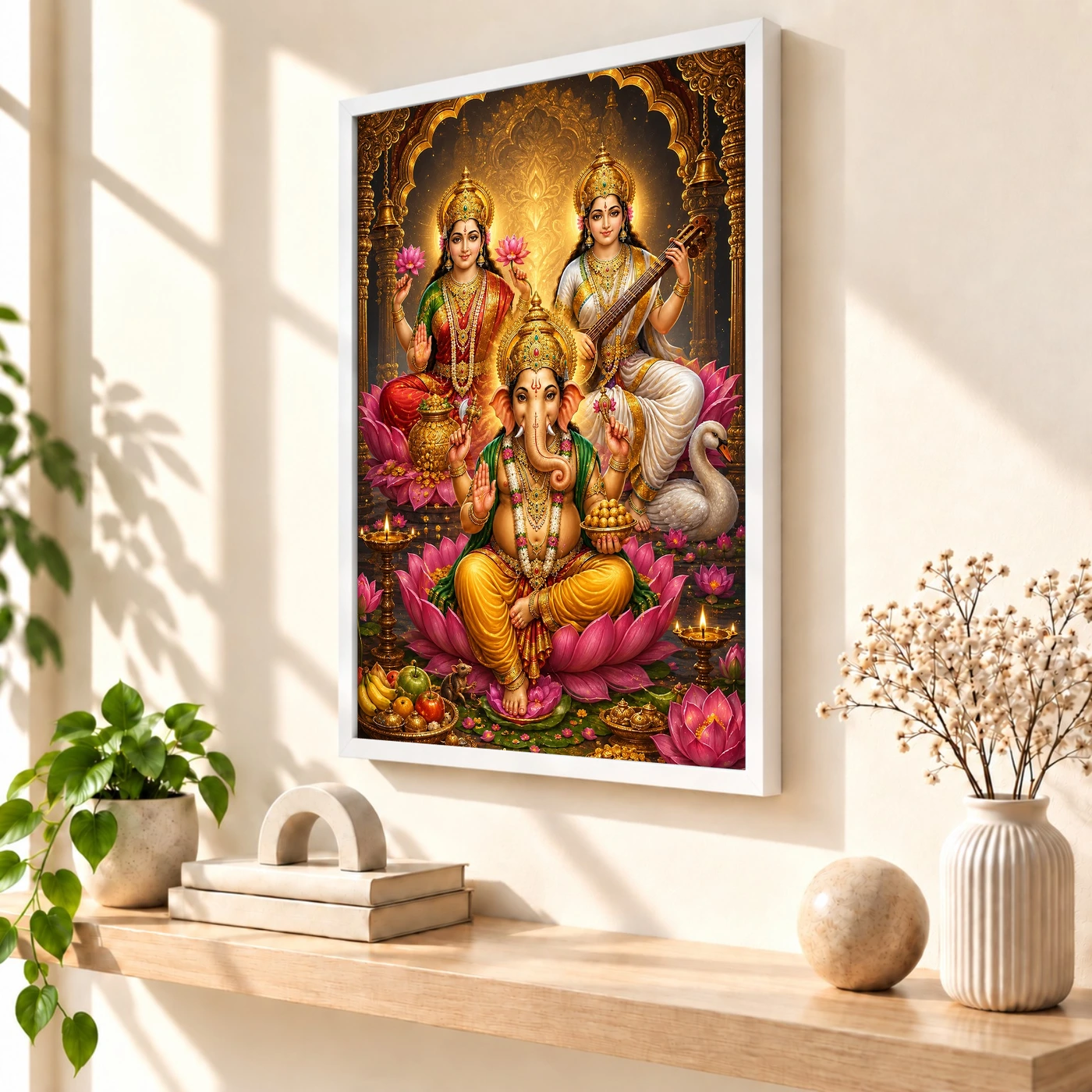 Lakshmi Saraswati Ganesha Royal Jewel-Toned Portrait Photo Frame, view 7