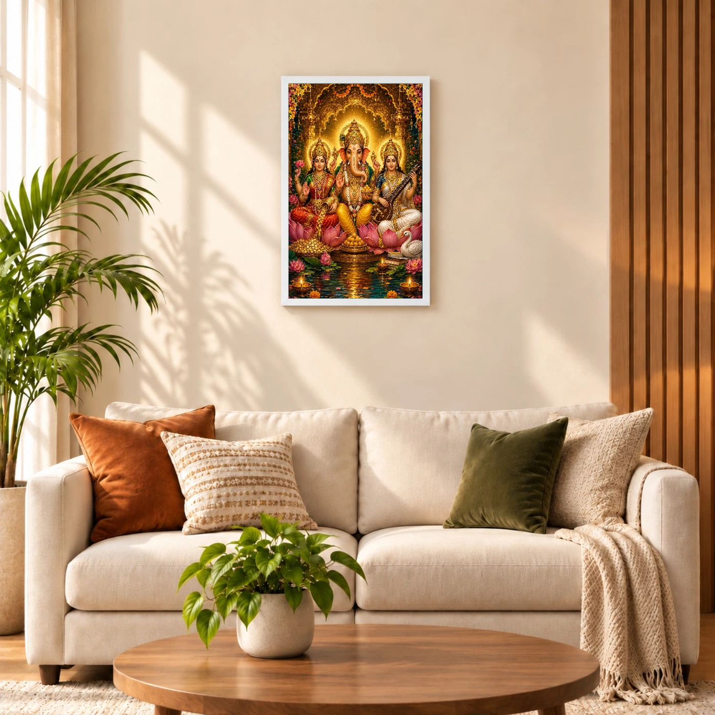 Lakshmi Saraswati Ganesha Traditional Indian Miniature-Inspired Devotional Art Photo Frame, view 9