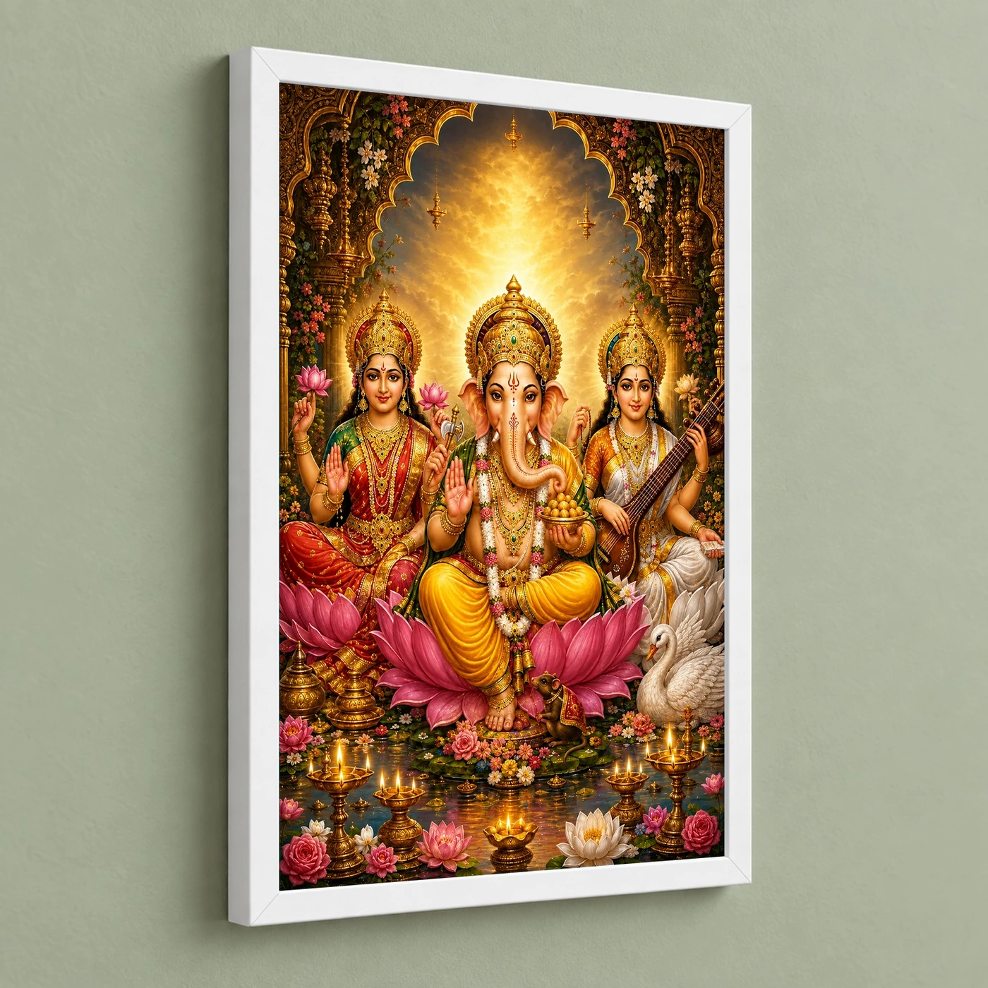 Lakshmi Saraswati Ganesha Vivid Premium Spiritual Poster Art Photo Frame, view 5