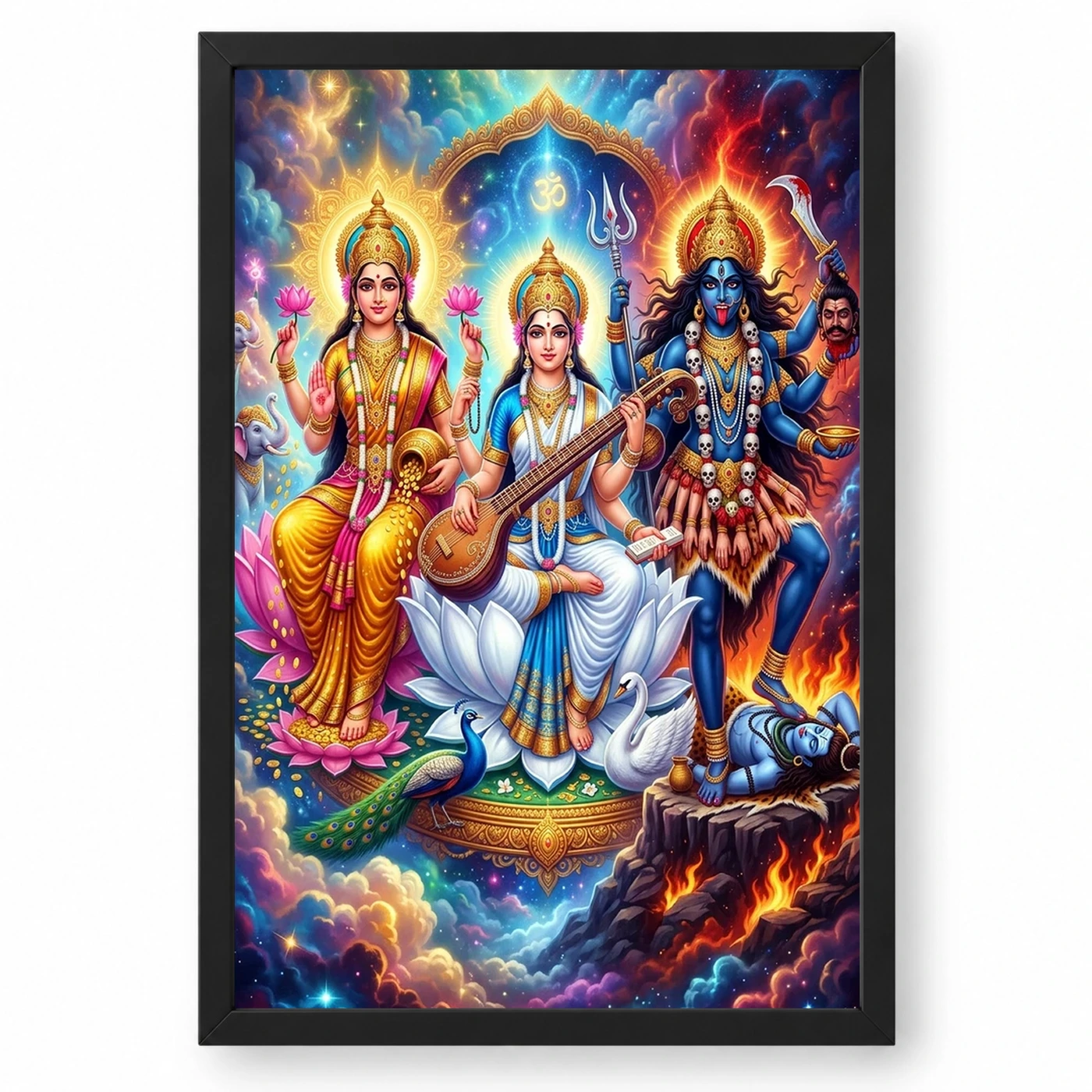Lakshmi Saraswati Kali Trinity Divine Feminine Vibrant Art Photo Frame