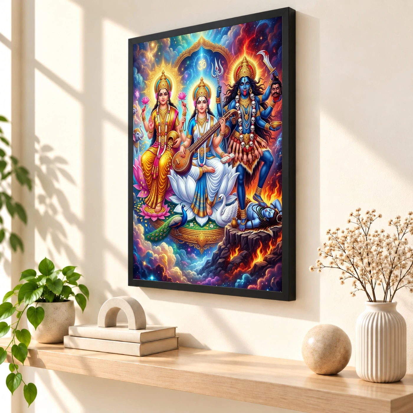 Lakshmi Saraswati Kali Trinity Divine Feminine Vibrant Art Photo Frame, view 2