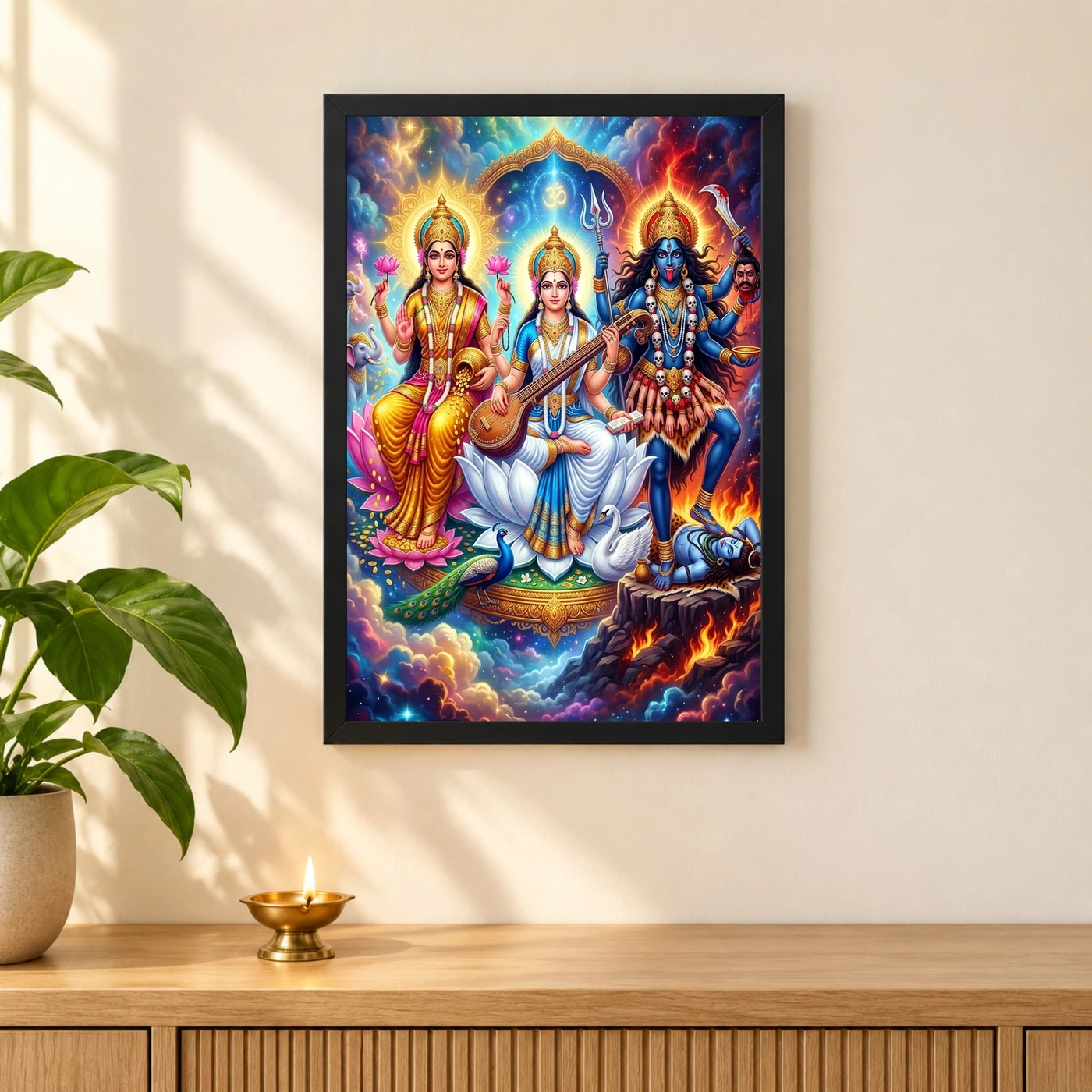 Lakshmi Saraswati Kali Trinity Divine Feminine Vibrant Art Photo Frame, view 3