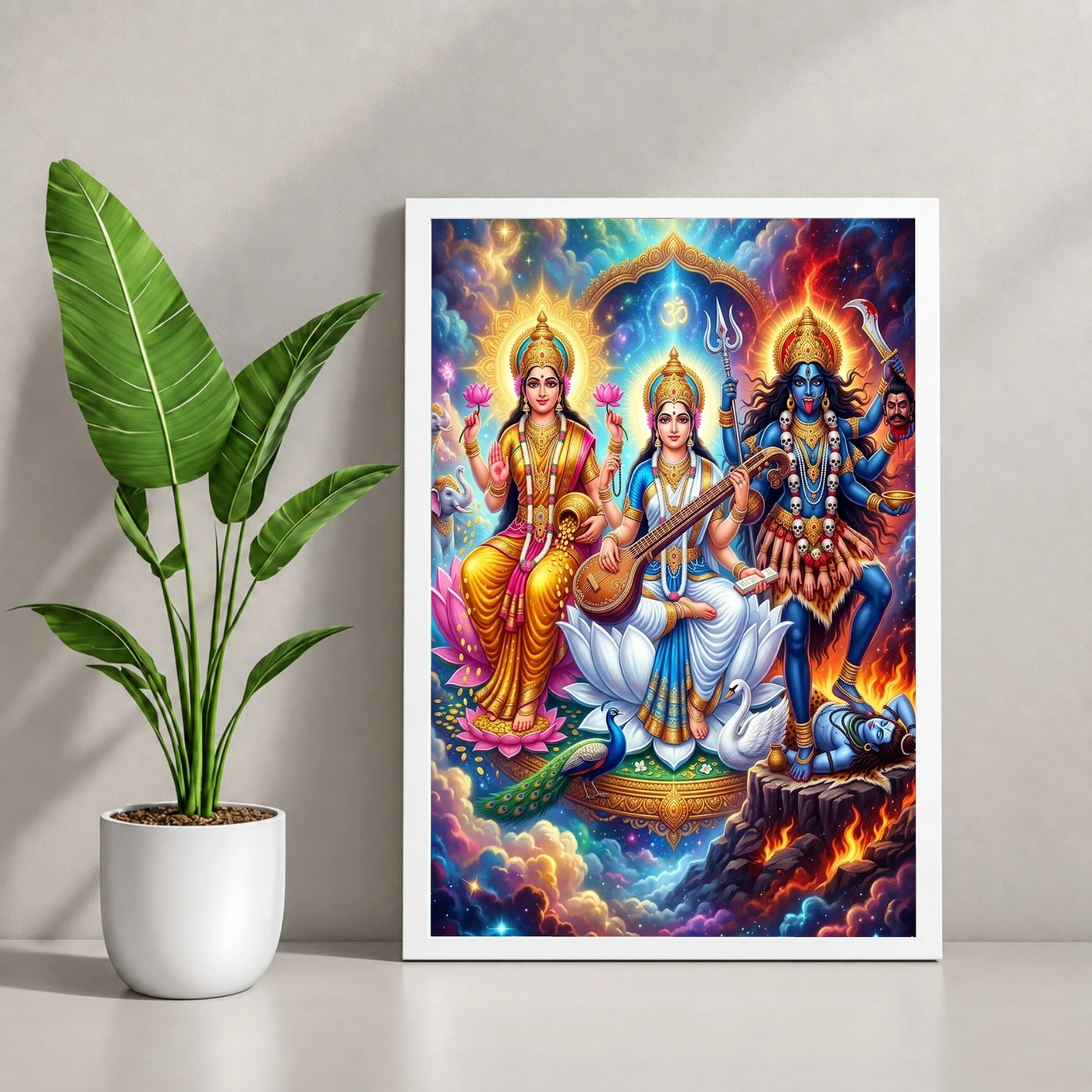 Lakshmi Saraswati Kali Trinity Divine Feminine Vibrant Art Photo Frame, view 4