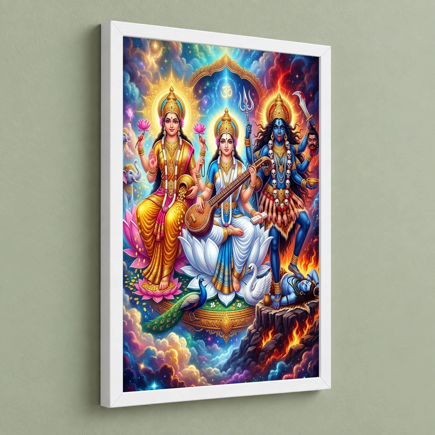 Lakshmi Saraswati Kali Trinity Divine Feminine Vibrant Art Photo Frame, view 5