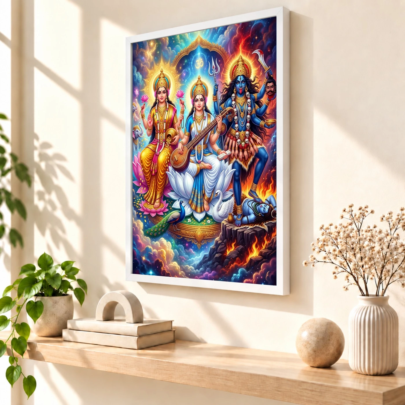 Lakshmi Saraswati Kali Trinity Divine Feminine Vibrant Art Photo Frame, view 7