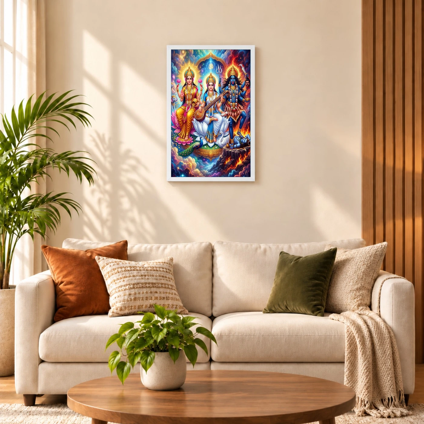 Lakshmi Saraswati Kali Trinity Divine Feminine Vibrant Art Photo Frame, view 9