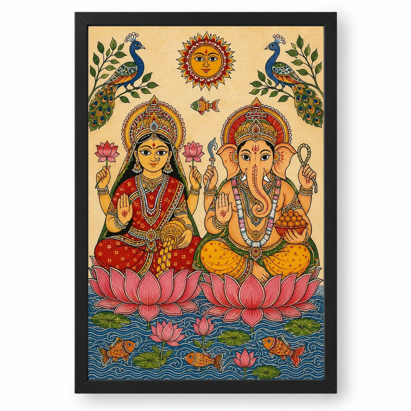 Laxmi Ganesh — Madhubani Folk Art Frame