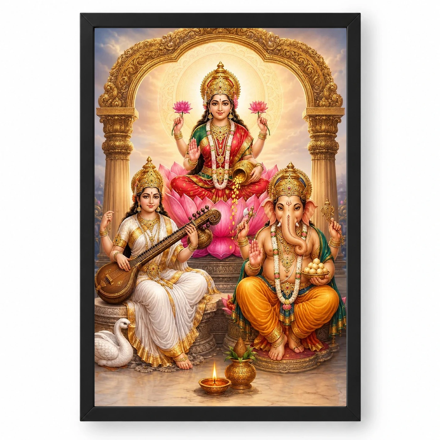 Laxmi Ganesh Saraswati — Tridevi Blessings Frame