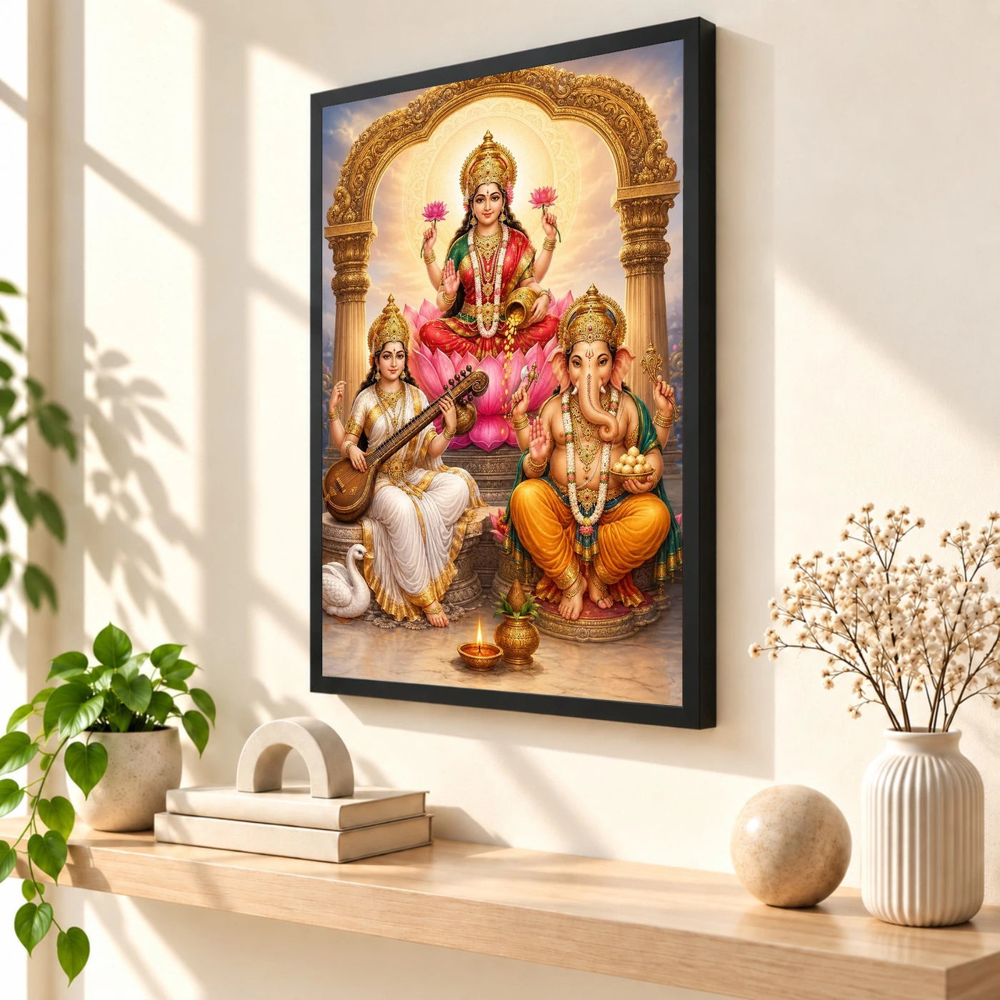 Laxmi Ganesh Saraswati — Tridevi Blessings Frame, view 2
