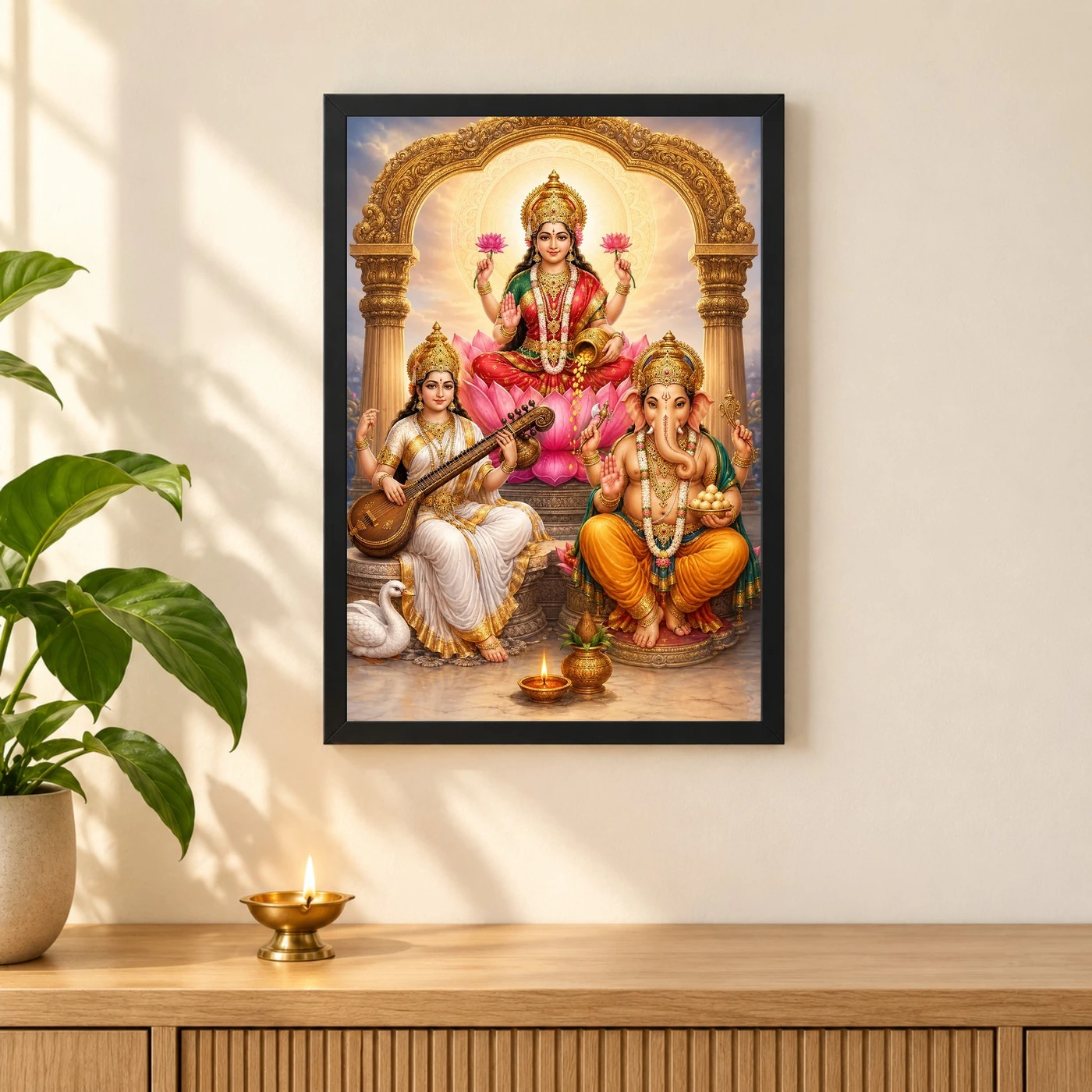 Laxmi Ganesh Saraswati — Tridevi Blessings Frame, view 3