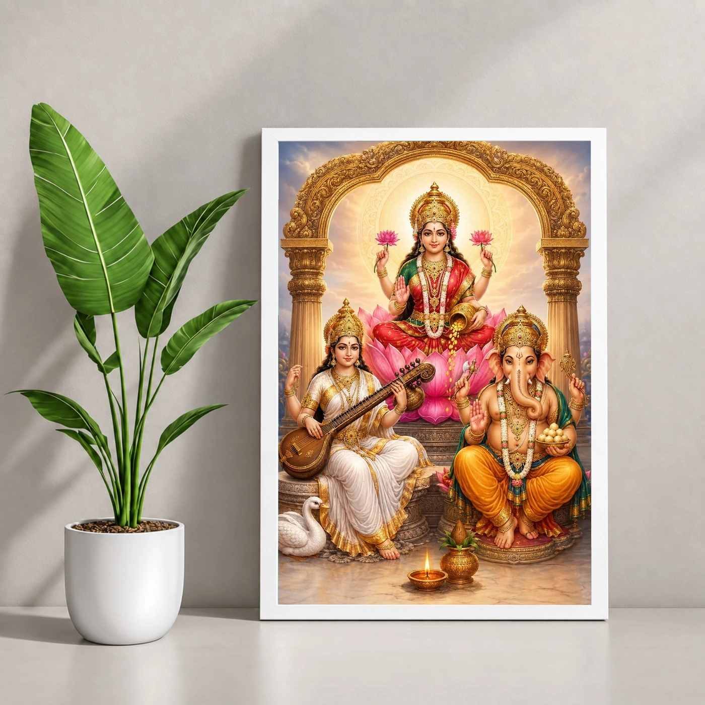 Laxmi Ganesh Saraswati — Tridevi Blessings Frame, view 4
