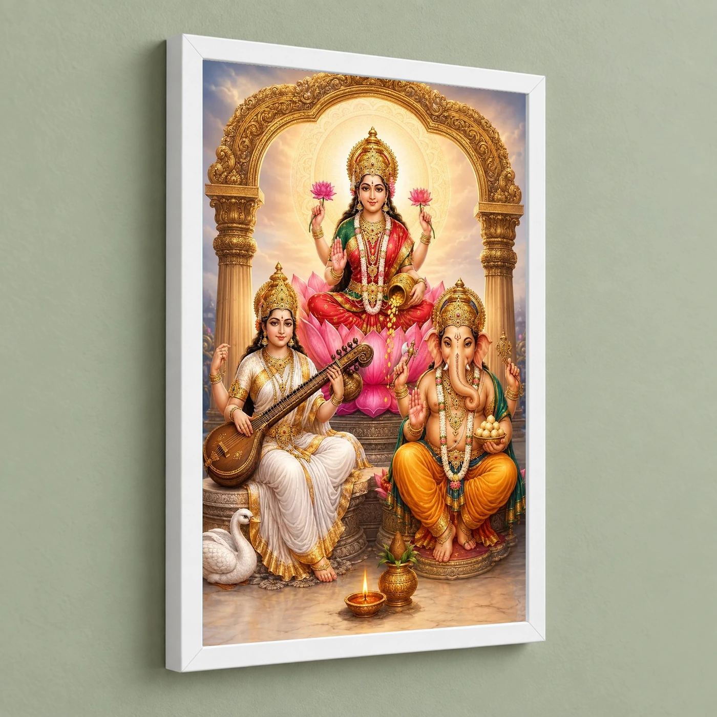 Laxmi Ganesh Saraswati — Tridevi Blessings Frame, view 5