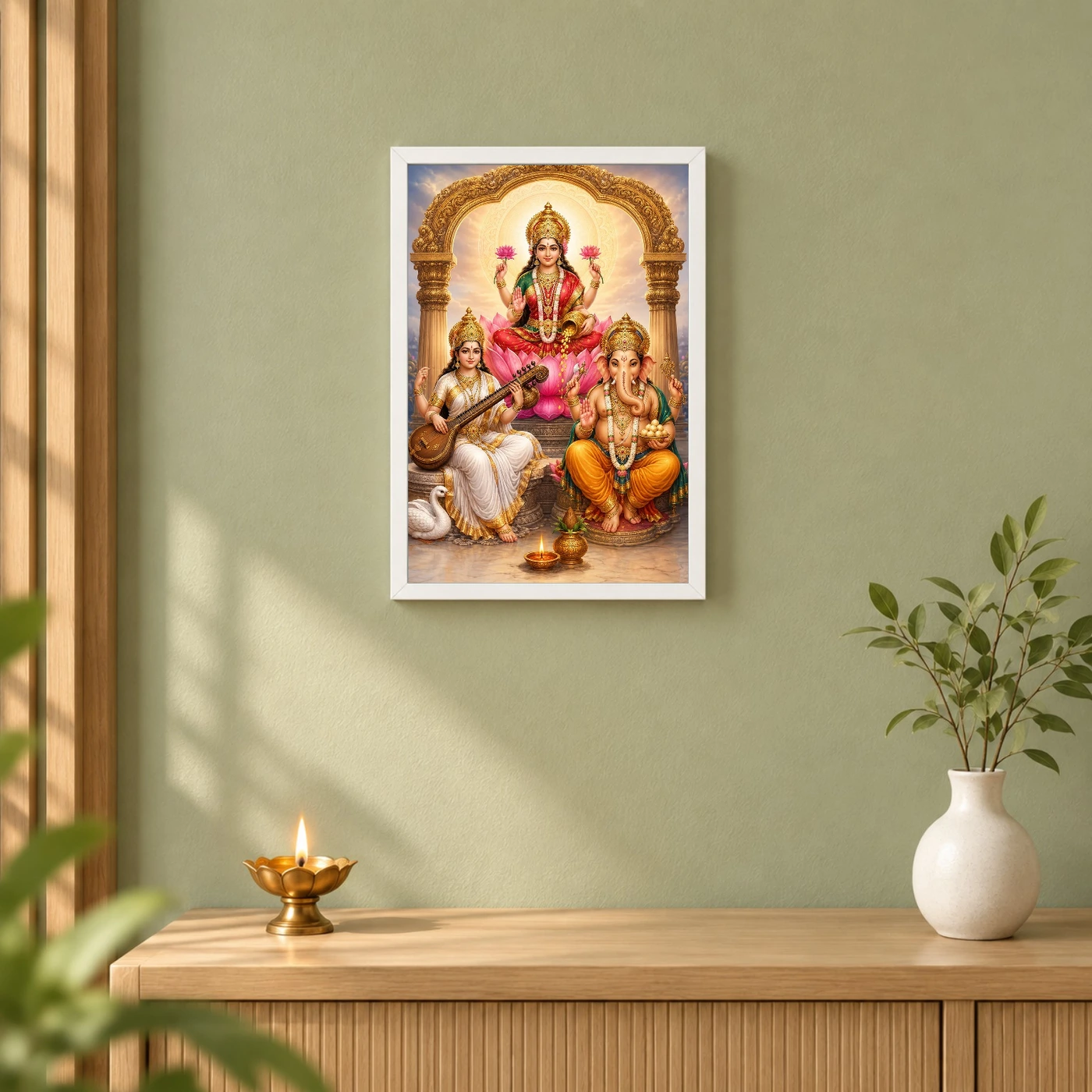 Laxmi Ganesh Saraswati — Tridevi Blessings Frame, view 6