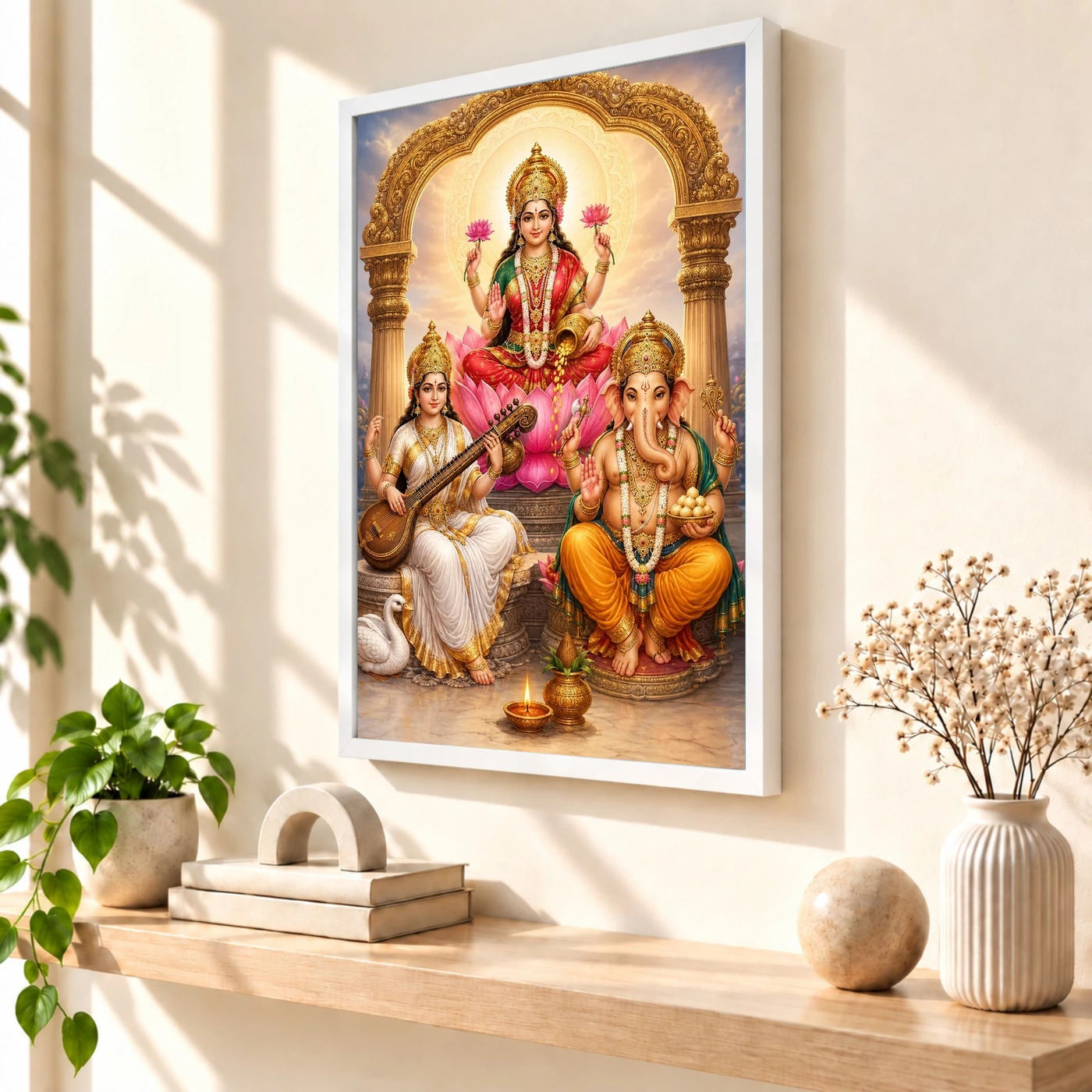 Laxmi Ganesh Saraswati — Tridevi Blessings Frame, view 7