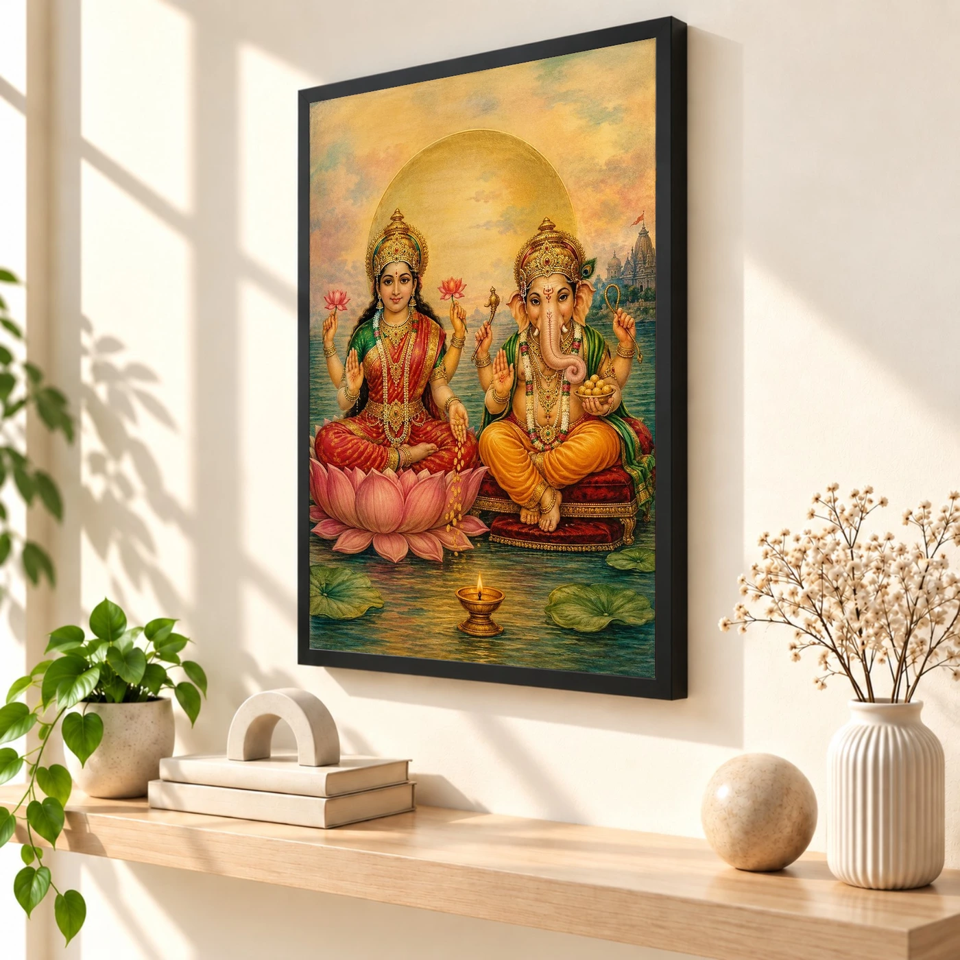 Laxmi Ganesh — Traditional Oleograph Style Frame, view 2