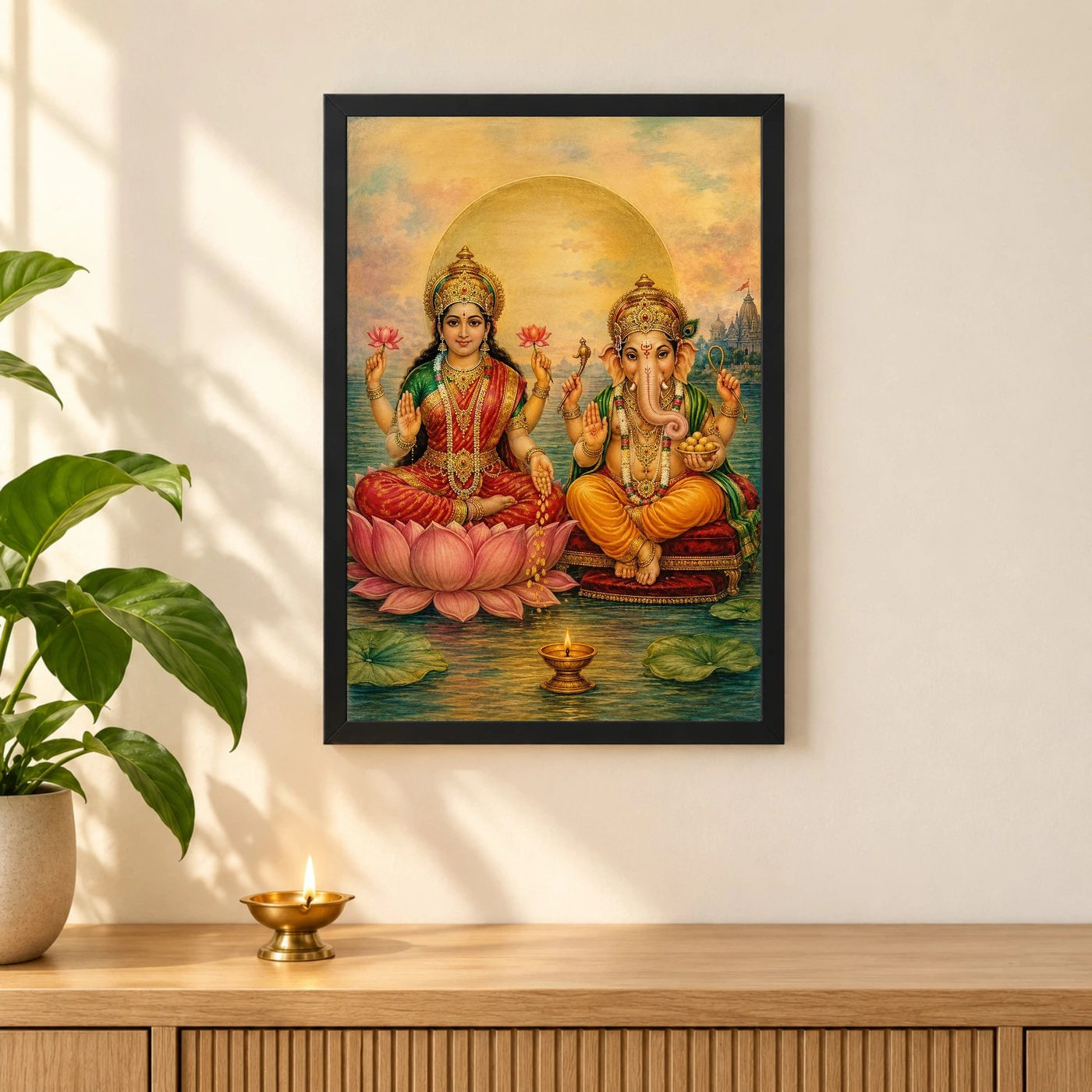 Laxmi Ganesh — Traditional Oleograph Style Frame, view 3