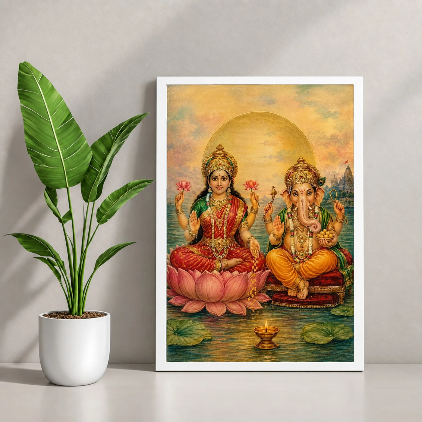 Laxmi Ganesh — Traditional Oleograph Style Frame, view 4