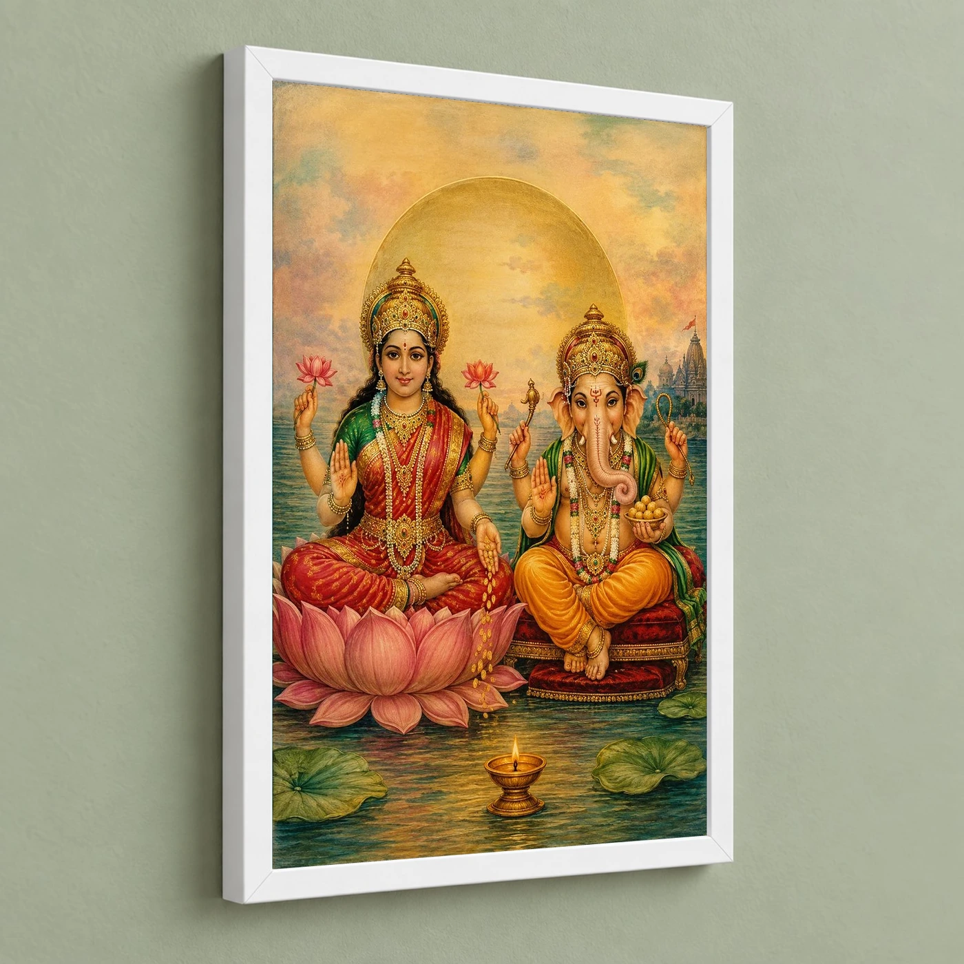 Laxmi Ganesh — Traditional Oleograph Style Frame, view 5