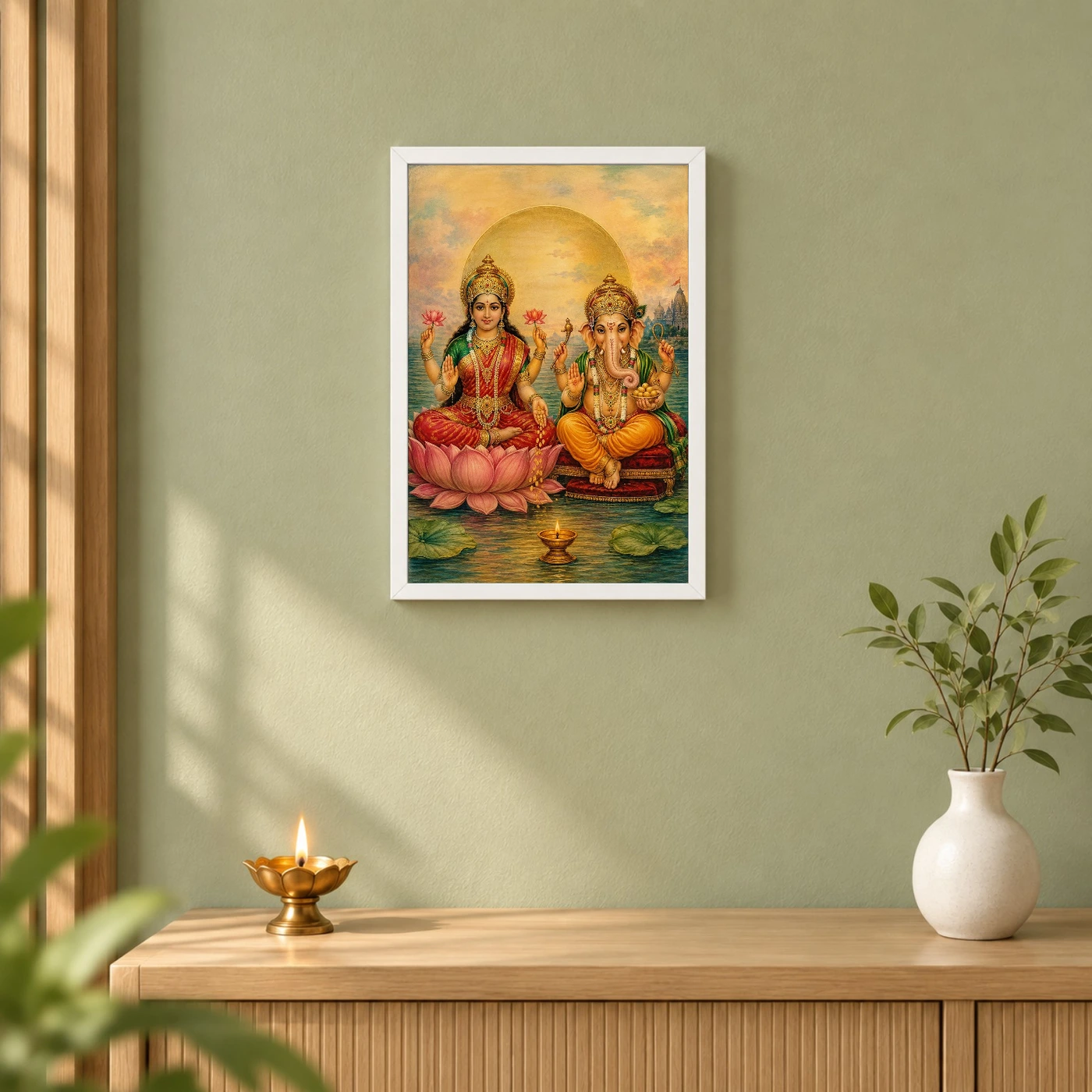 Laxmi Ganesh — Traditional Oleograph Style Frame, view 6