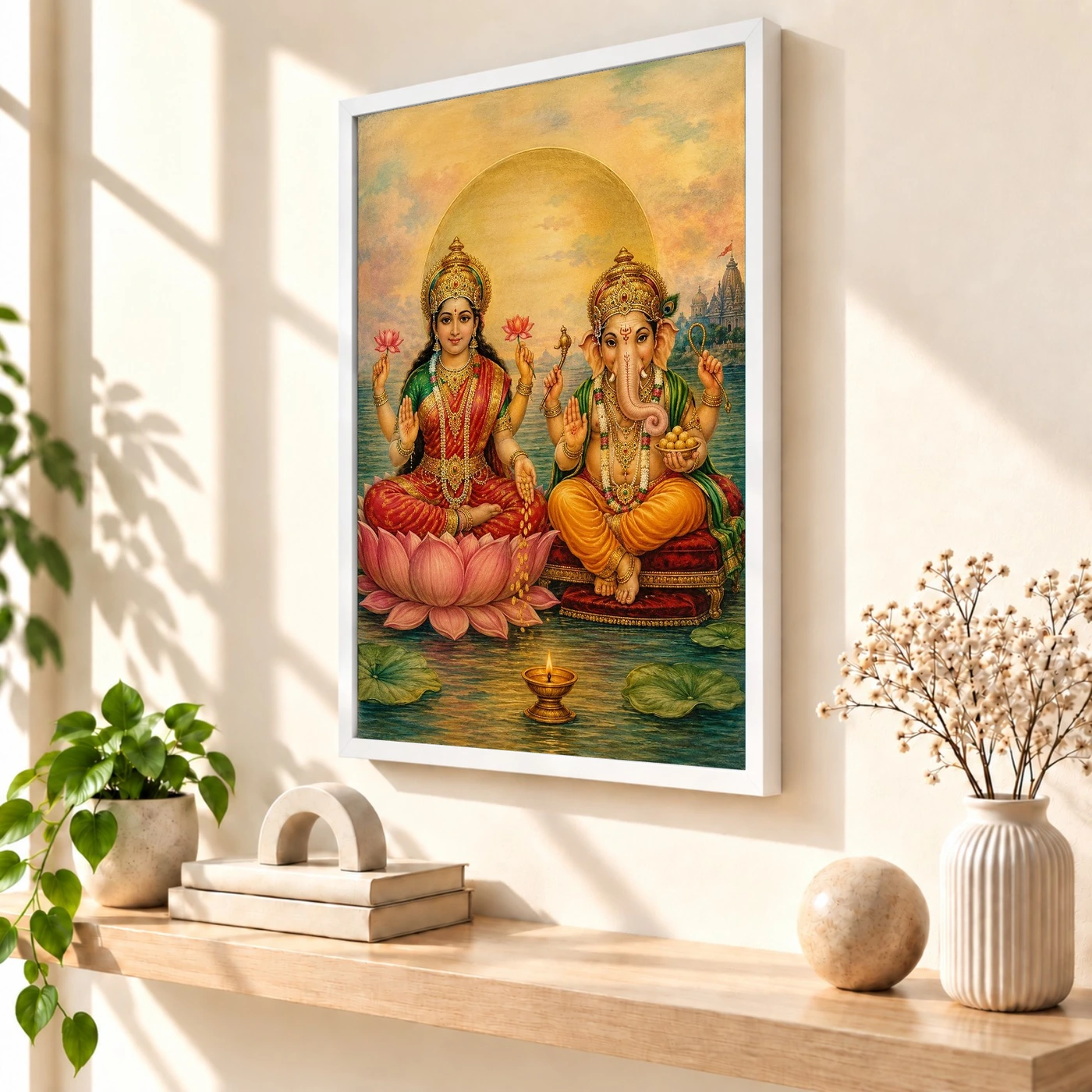 Laxmi Ganesh — Traditional Oleograph Style Frame, view 7