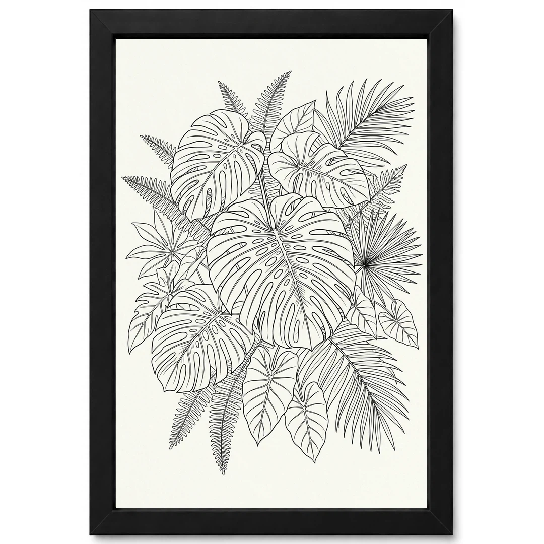 Line Art Botanical Jungle Monstera Tropical Interior Art Photo Frame